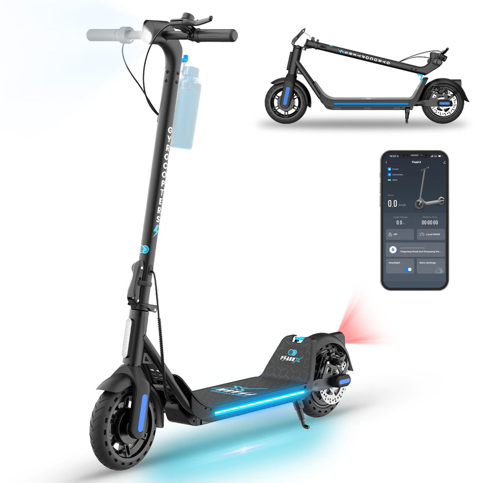 Gyrocopters FlashX Electric Scooter | Powerful Rear Wheel Drive with 32 km/h Speed  | 32 km Range | UL2272 Approved | Smart App Control | Foldable & Light-weight | Puncture-Proof Tires | Cruise Control