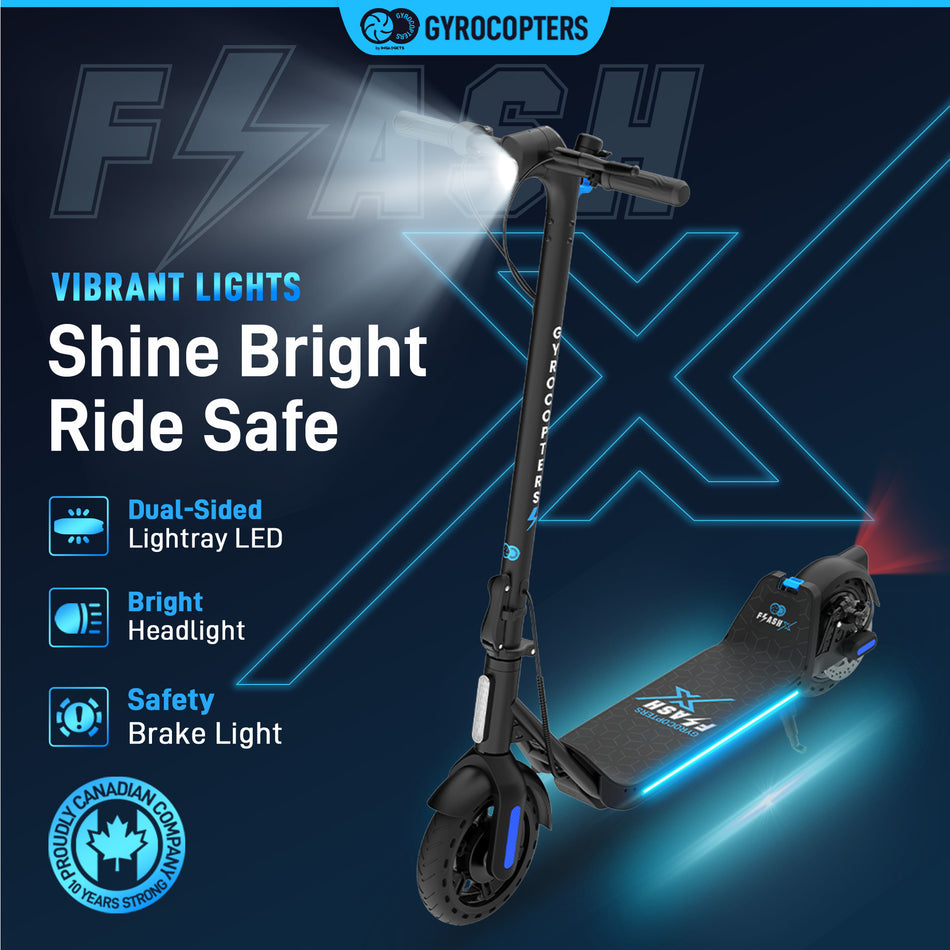 Gyrocopters FlashX Electric Scooter | Powerful Rear Wheel Drive with 32 km/h Speed  | 32 km Range | UL2272 Approved | Smart App Control | Foldable & Light-weight | Puncture-Proof Tires | Cruise Control
