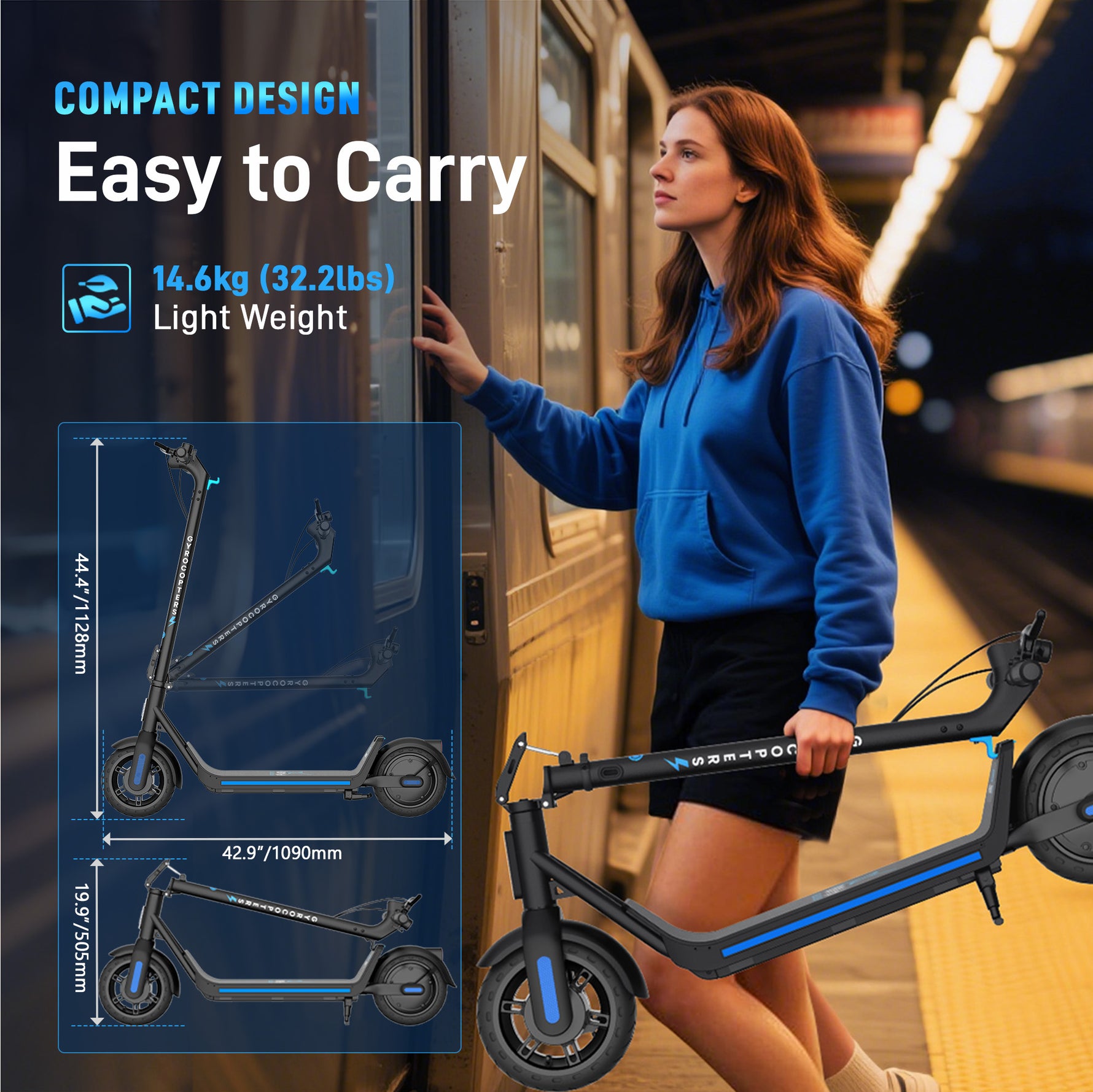 Trottinette électrique Gyrocopters FlashX | Propulsion arrière puissante, vitesse maximale de 32 km/h | Autonomie de 32 km | Homologuée UL2272 | Contrôle via application intelligente | Pliable et légère | Pneus increvables | Régulateur de vitesse 