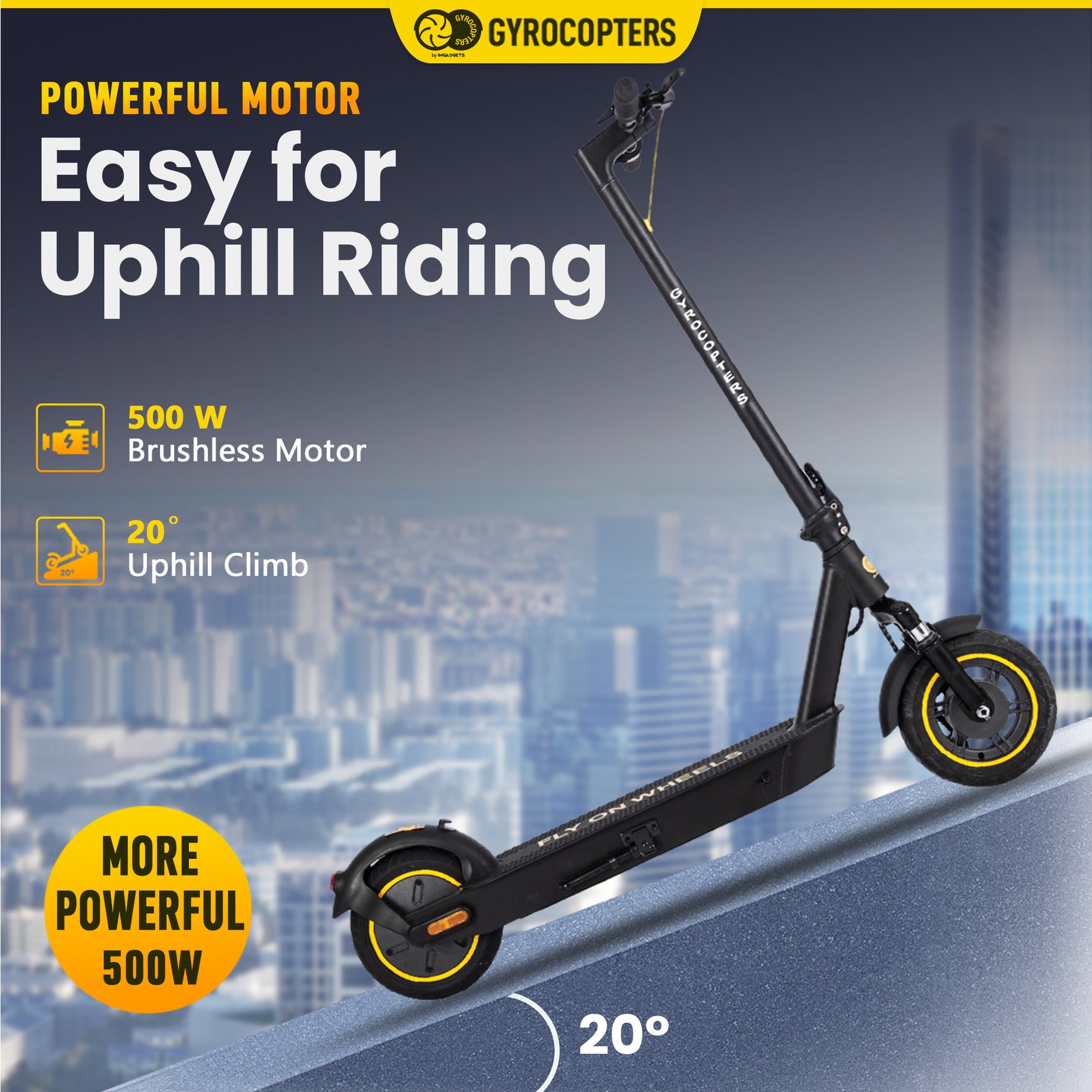 Re-certified Gyrocopters Flash Pro Max Scooter for adults l Range up to 40 Kms| Speed 30kms| 500W Motor l App integrated Smart Electric Scooter