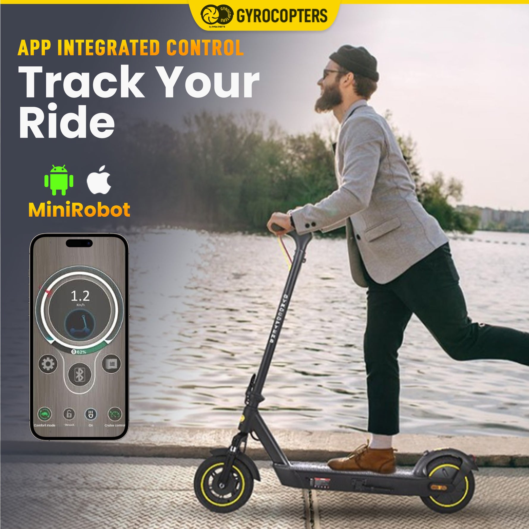 Re-certified Gyrocopters Flash Pro Max Scooter for adults l Range up to 40 Kms| Speed 30kms| 500W Motor l App integrated Smart Electric Scooter