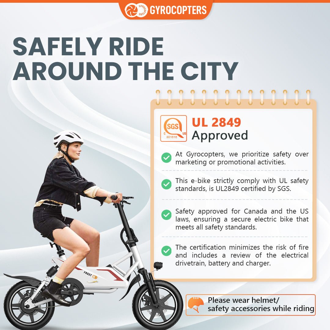 Gyrocopters Frost Foldable Electric City Bike - 350W, UL2849 Certified, 60km Range
