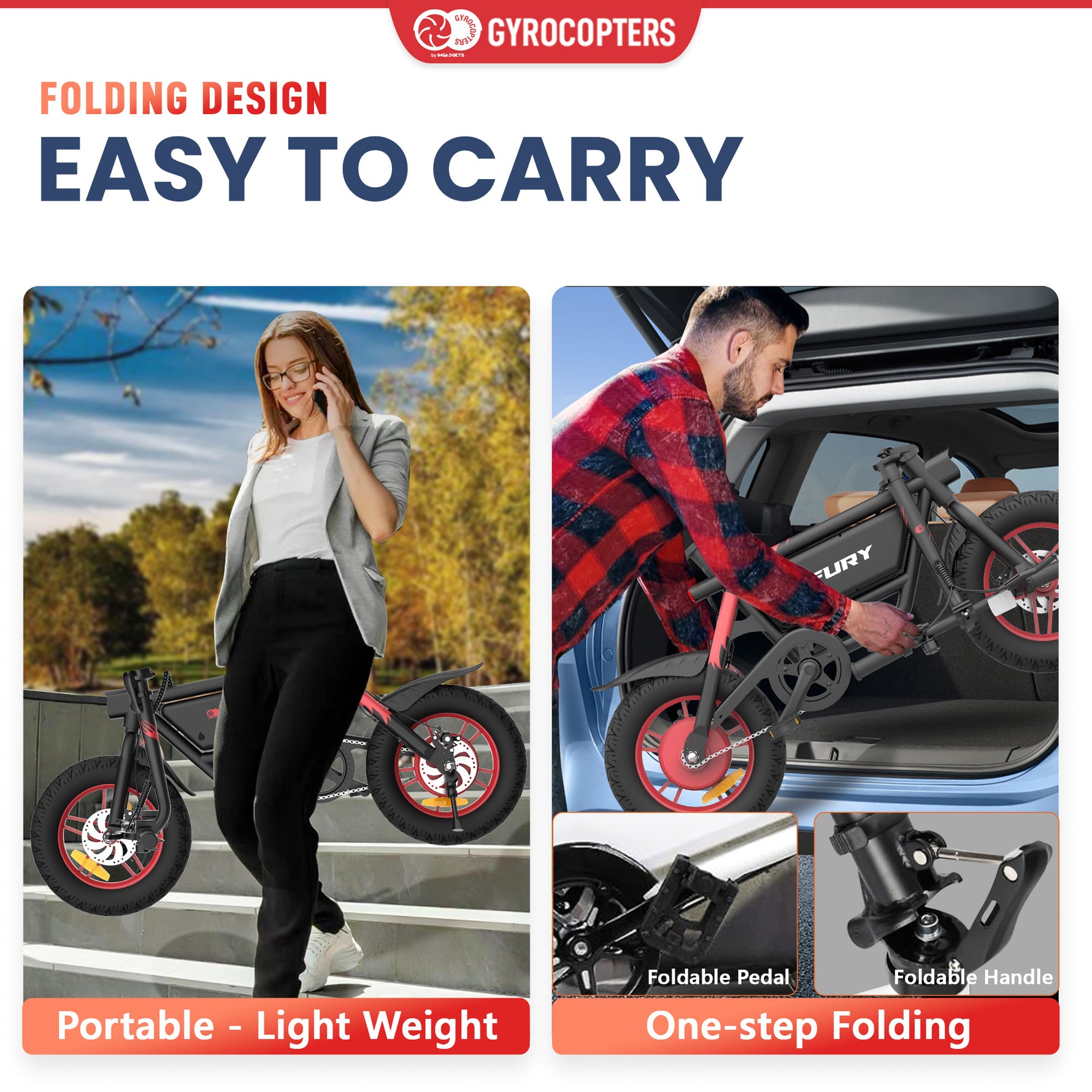 Gyrocopters Fury Electric Bike - All-Terrain Fat Tires