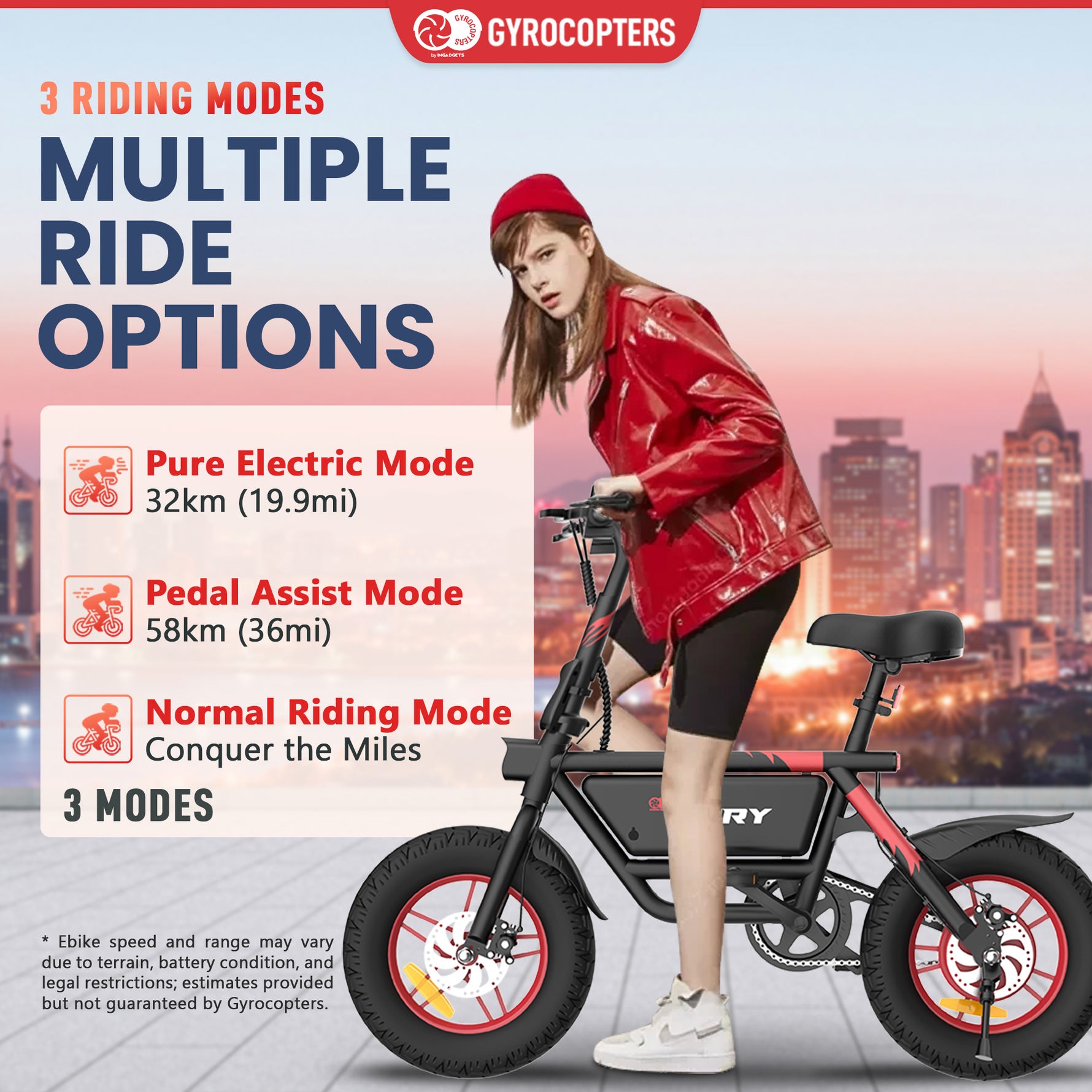Gyrocopters Fury Electric Bike - All-Terrain Fat Tires