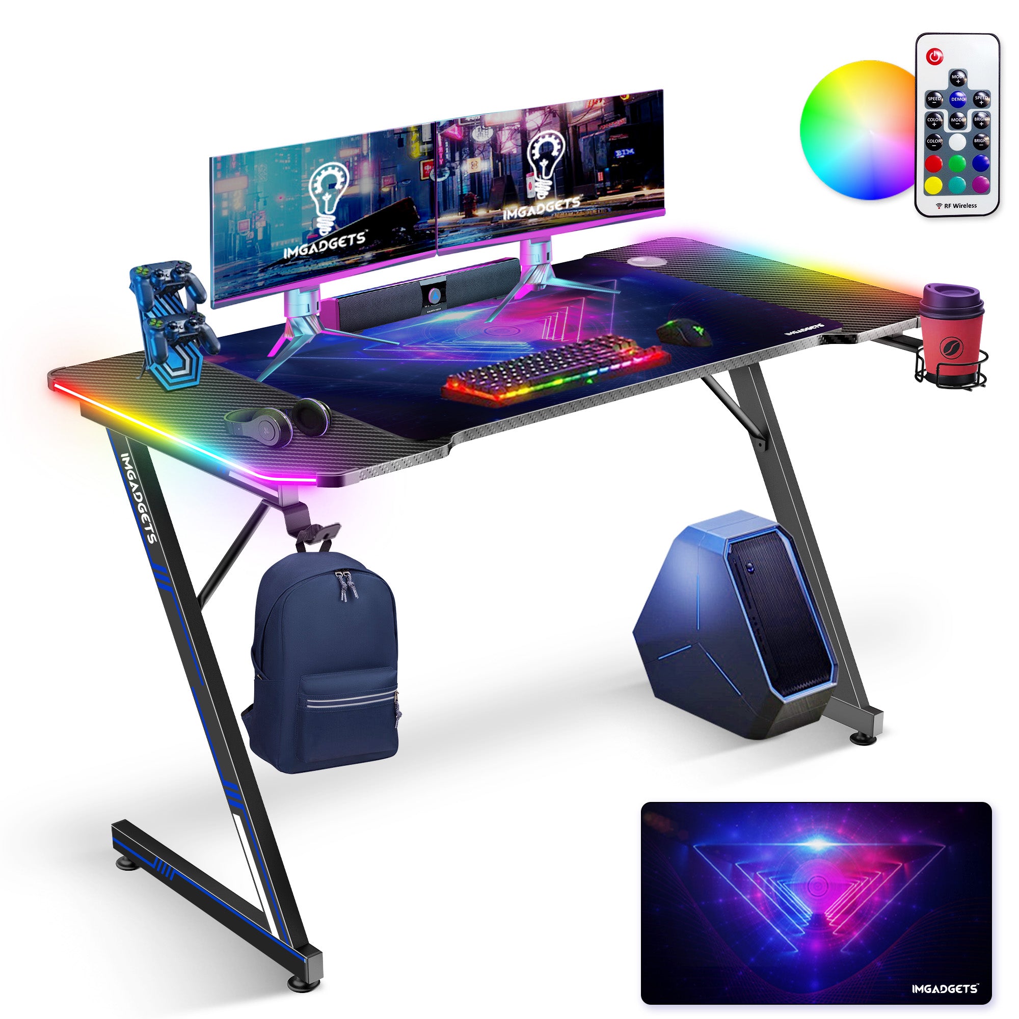 IMHome Z-Shaped 47" LED Gaming Desk