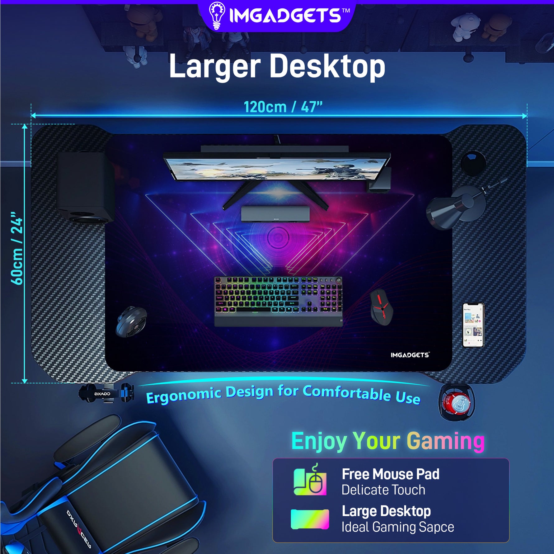 IMHome Z-Shaped 47" LED Gaming Desk