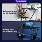 Bureau gaming en forme de Z IMGadgets | Surface en fibre de carbone 119 x 61 cm | Charge maximale 80 kg | Porte-gobelet | Crochet pour casque | Gestion des câbles | Expérience gaming ultime 