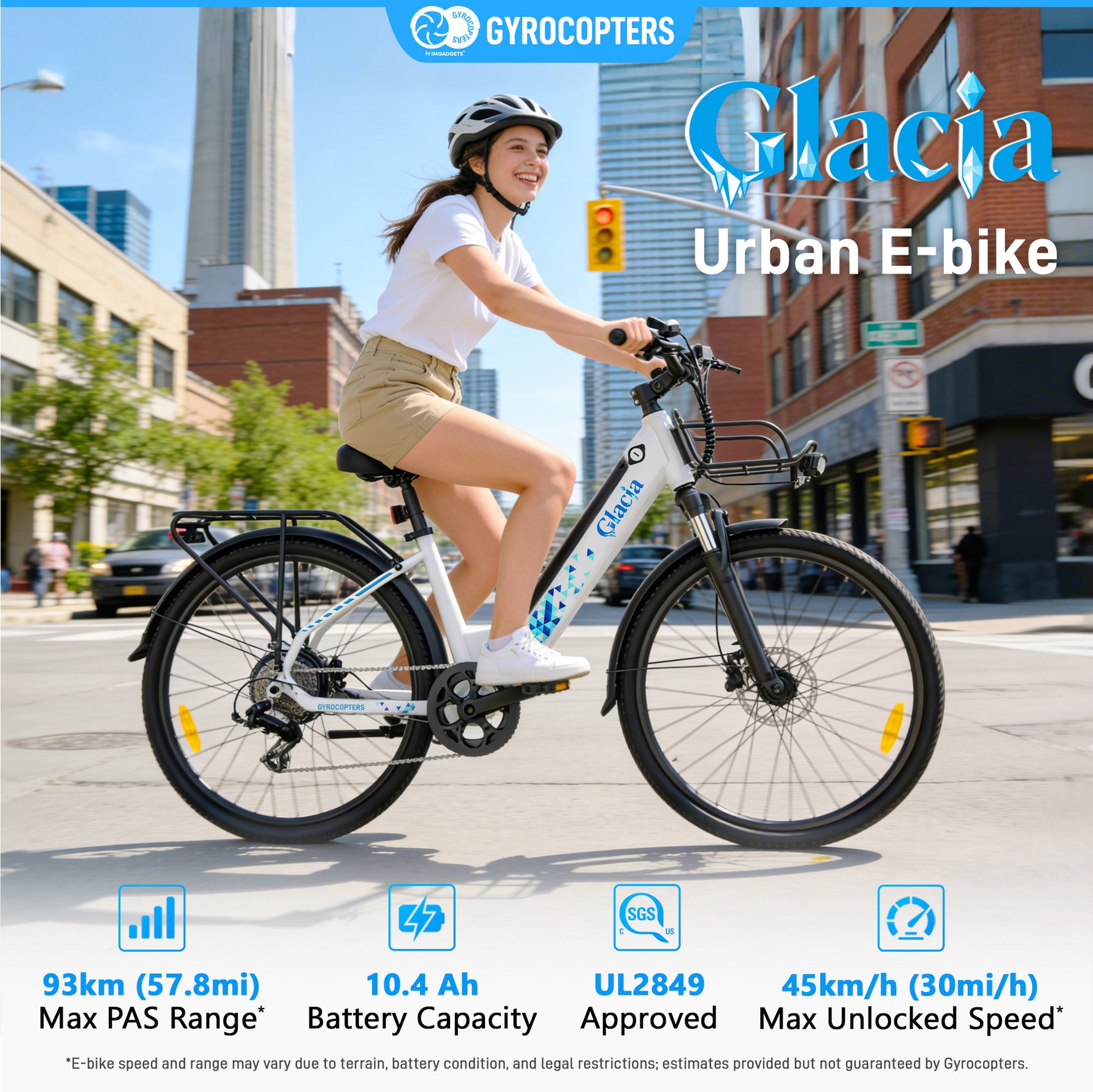 Gyrocopters Glacia E-Bike - 93 km PAS Range, 650W Peak Power