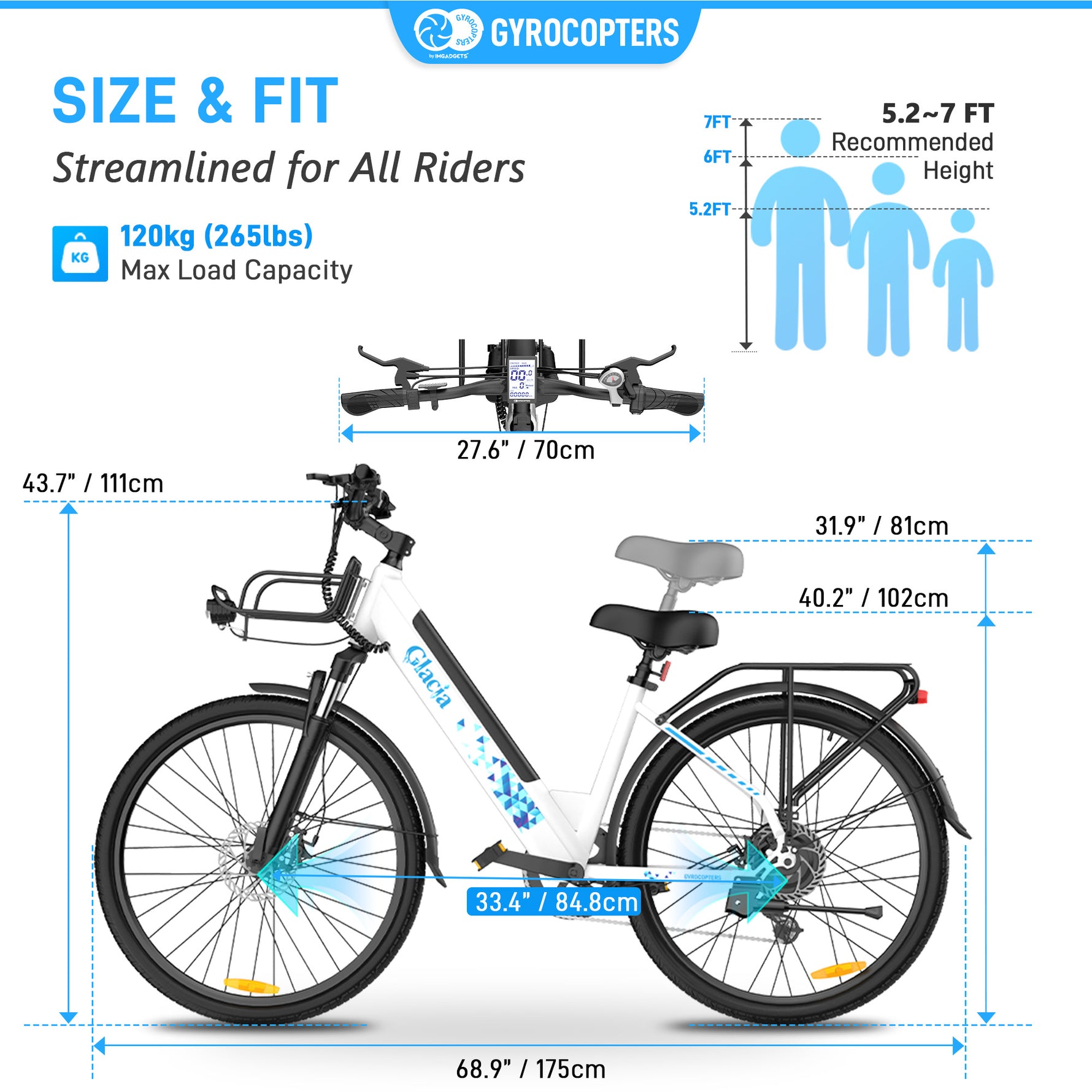 Gyrocopters Glacia E-Bike - 93 km PAS Range, 650W Peak Power