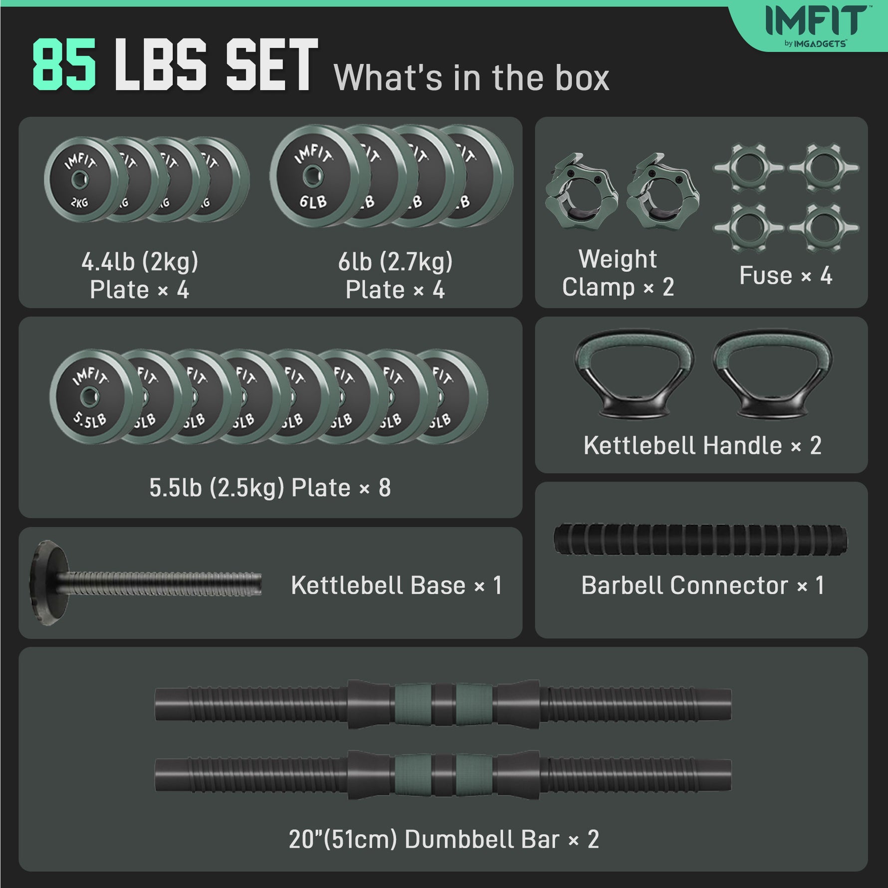 IMFIT AIO Adjustable Dumbbells - 5-in-1 Strength Training Set