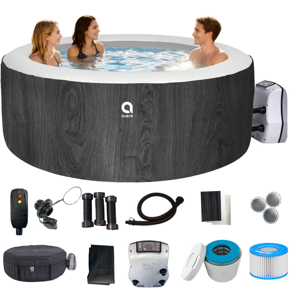 Avenli London Inflatable Hot Tub & Spa | 3-Person Outdoor Bubble Spa | 1380W Dual Heating | 530 GAL/HR Filter Pump | Relaxing Air Jet Whirlpool | Fast Heating | Digital Control | Lockable Cover |  Indoor/Outdoor Whirlpool Spa