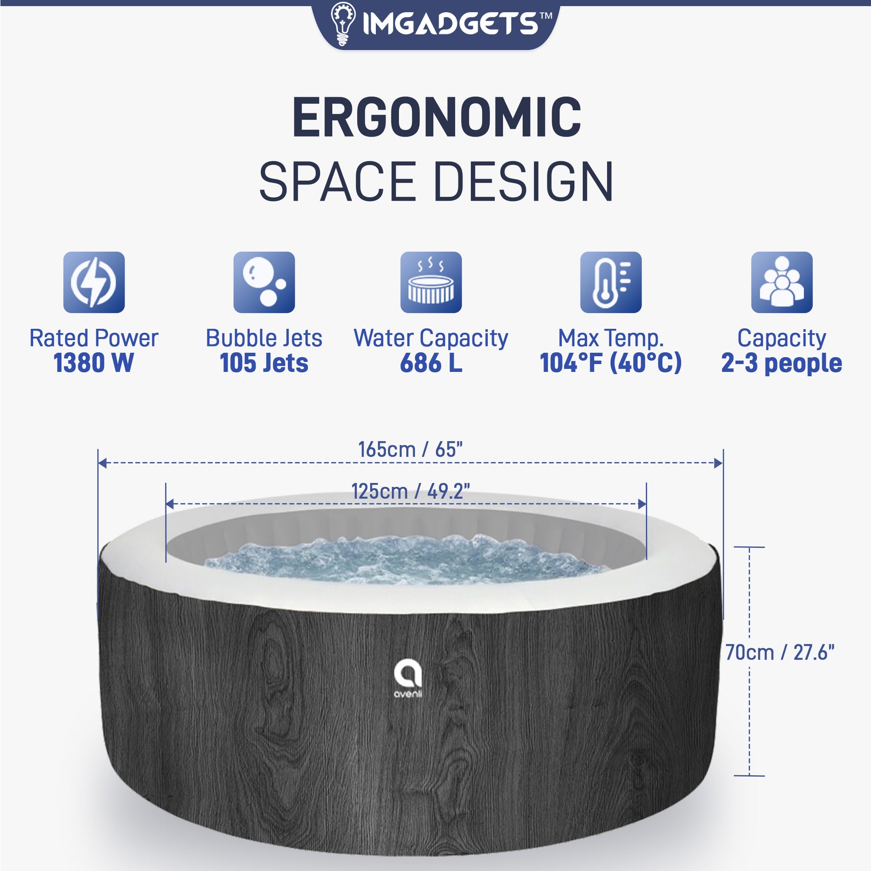 IMHome Avenli London Inflatable Hot Tub - 3 Person