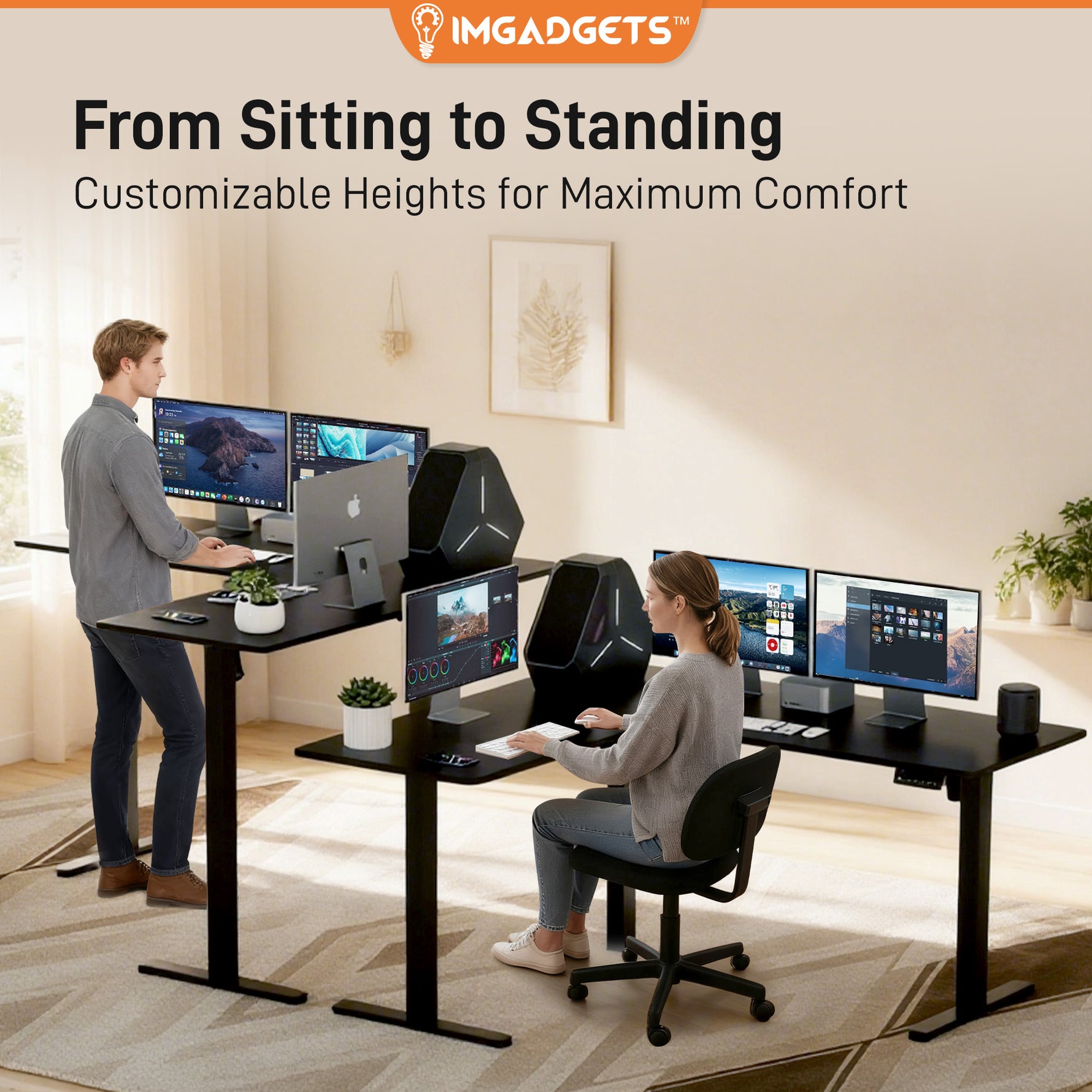 IMHome L-Shaped Adjustable Standing Desk (63" x 55")
