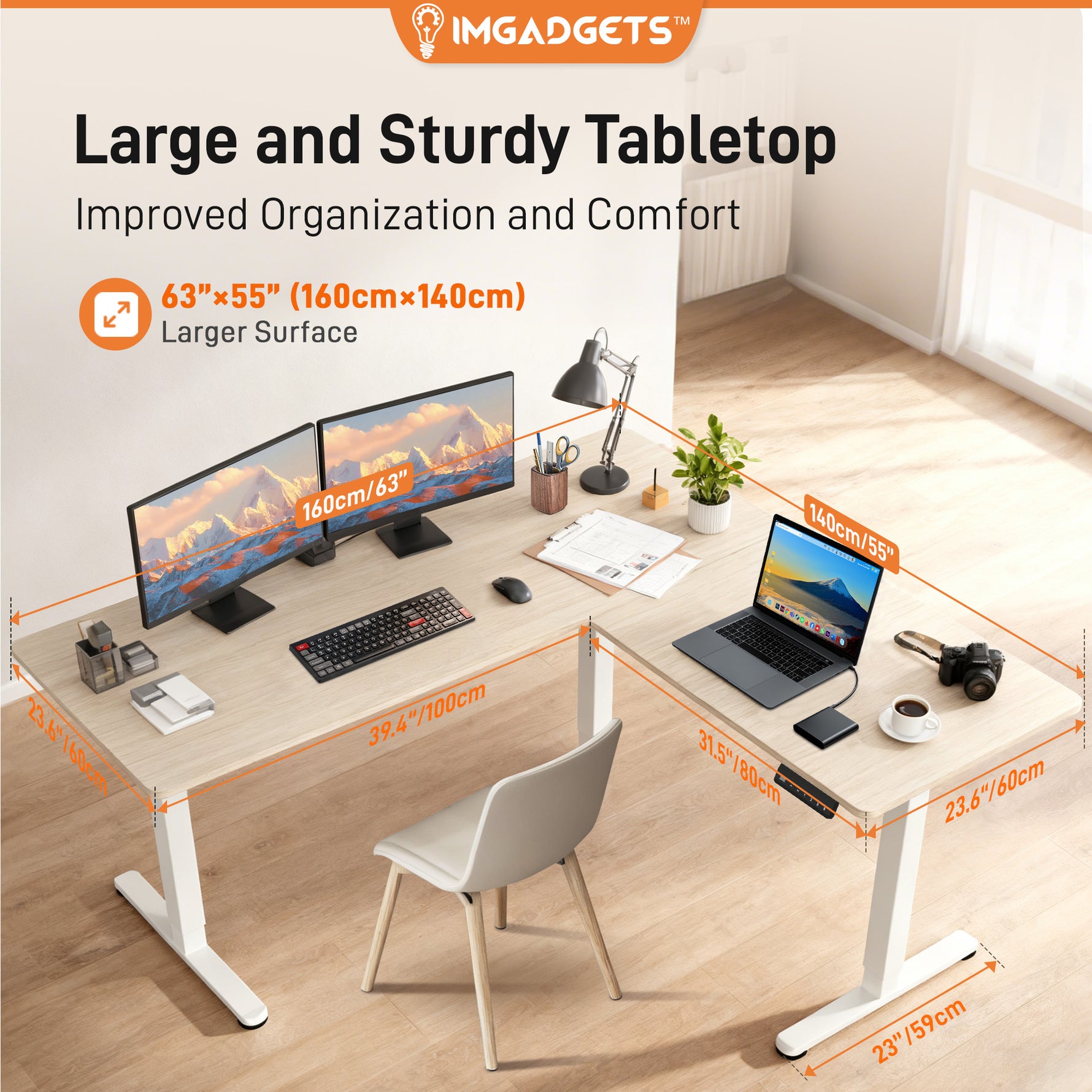 IMHome L-Shaped Adjustable Standing Desk (63" x 55")