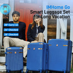 Ensemble de bagages IMGadgets Go (3 pièces) | Polycarbonate ABS léger et résistant | 4 roues doubles multidirectionnelles à 360° | Cadenas homologué TSA | 3 balises GPS intelligentes | Design spacieux | Poignée télescopique en fer 