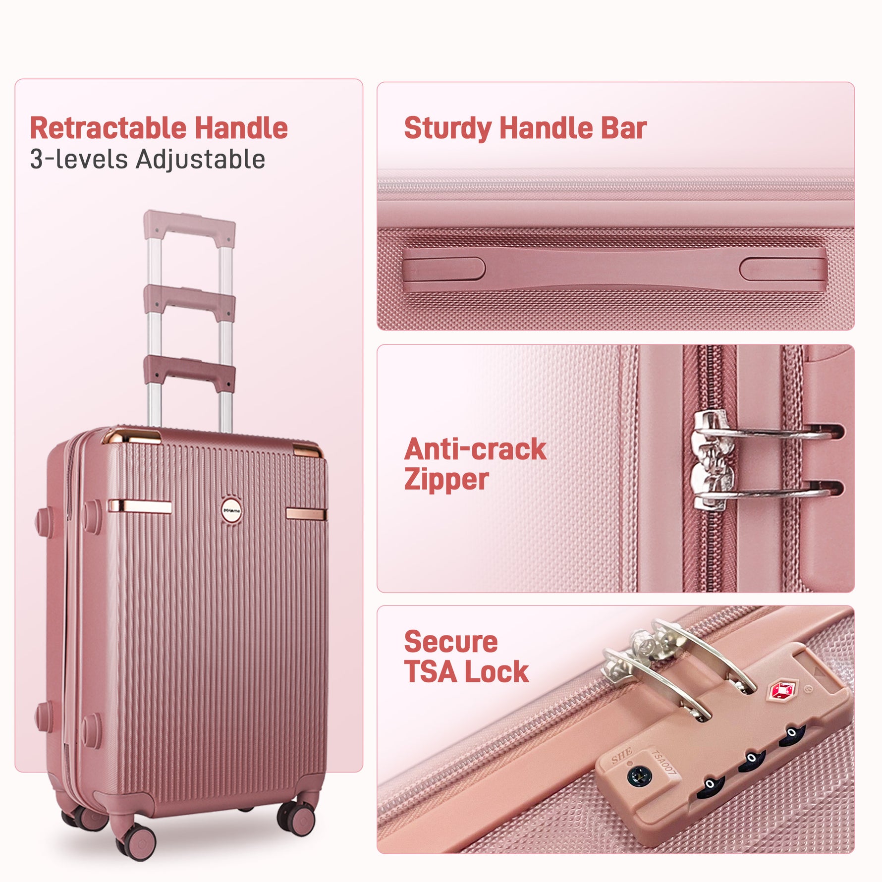 Ensemble de bagages IMGadgets Go (3 pièces) | Polycarbonate ABS léger et résistant | 4 roues doubles multidirectionnelles à 360° | Cadenas homologué TSA | 3 balises GPS intelligentes | Design spacieux | Poignée télescopique en fer 