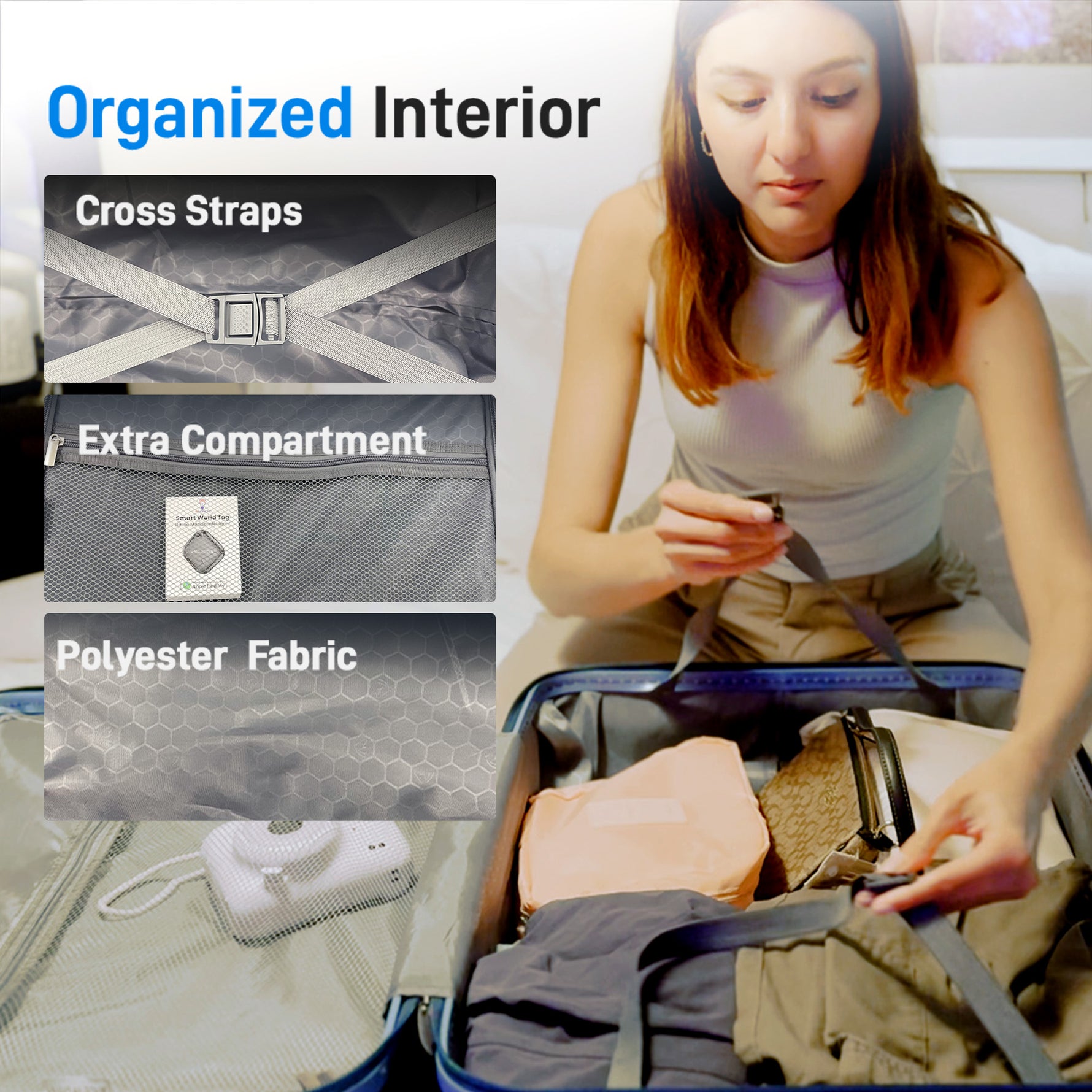 Ensemble de bagages IMGadgets Go (3 pièces) | Polycarbonate ABS léger et résistant | 4 roues doubles multidirectionnelles à 360° | Cadenas homologué TSA | 3 balises GPS intelligentes | Design spacieux | Poignée télescopique en fer 