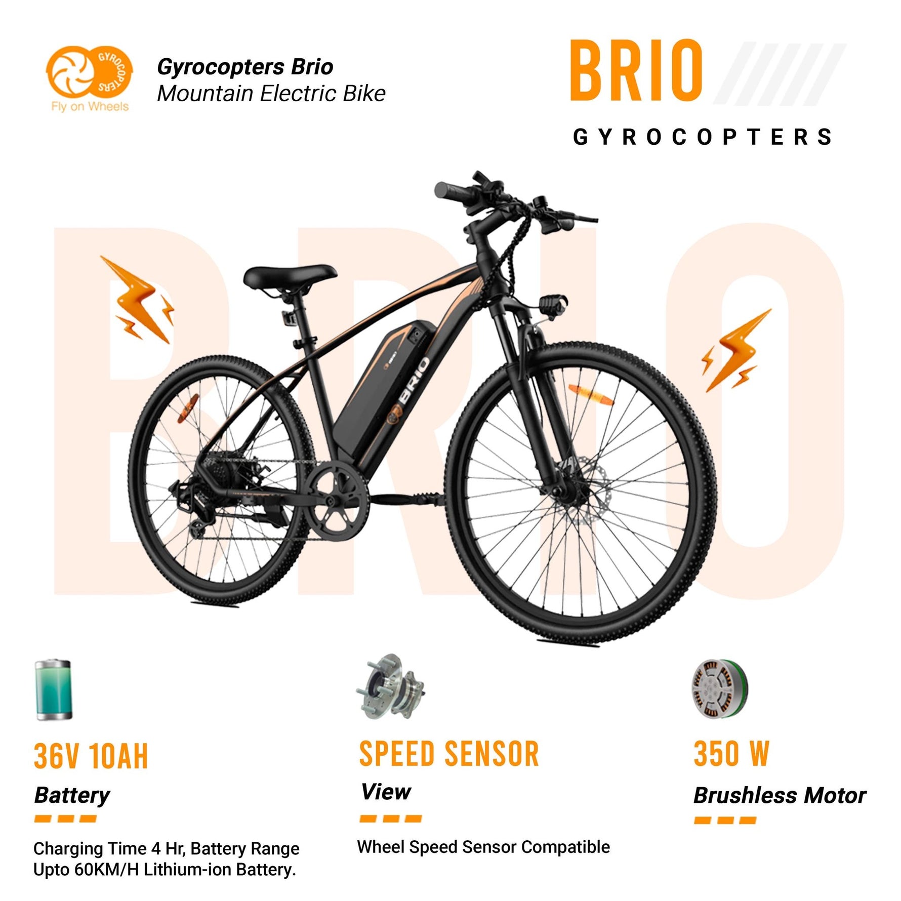 Re-Certified Gyrocopters Brio Mountain Electric Bike| Speed up to 32km | Range up to 60 km| Dual Disk Brakes & Suspension |Shimano Speed Gears Mountain E-bike