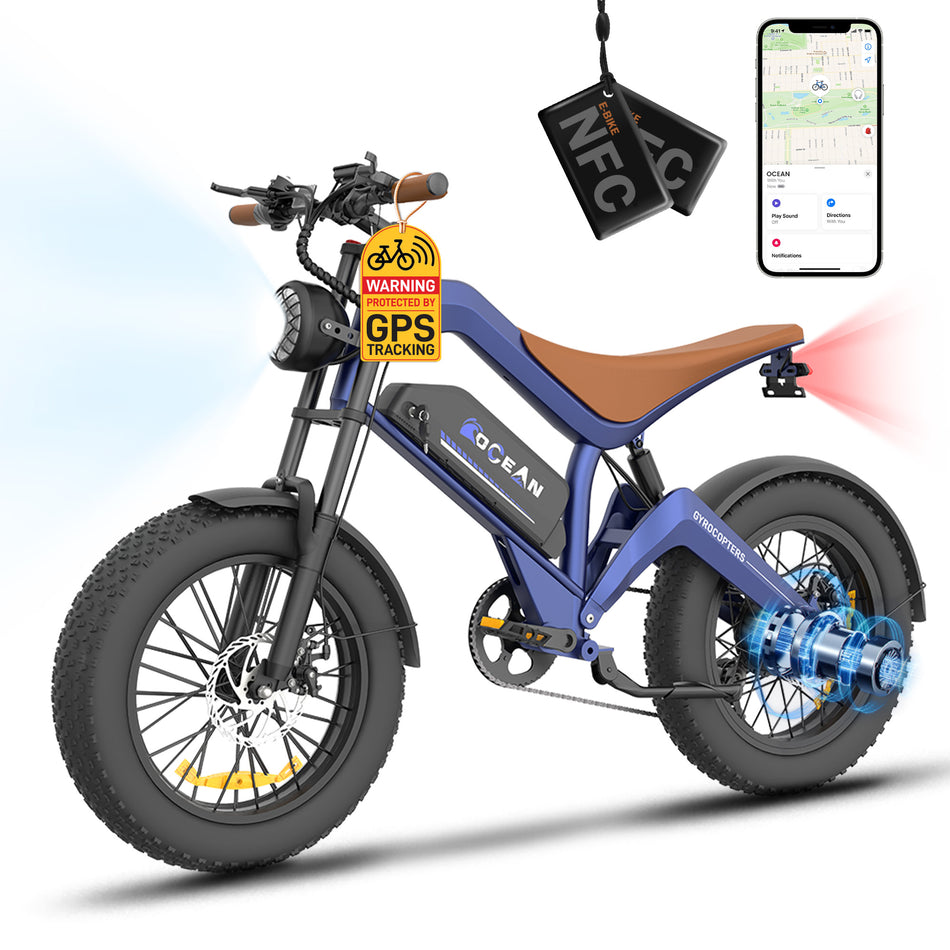 Gyrocopters Ocean Mountain E-Bike | UL Approved | 1500W Peak Motor | 15.6Ah Battery | Up to 115km PAS Range | Triple-Suspension | GPS Tracker | SHIMANO 7-Speed | Hydraulic Disc Brakes | Anti-Theft GPS Tracker