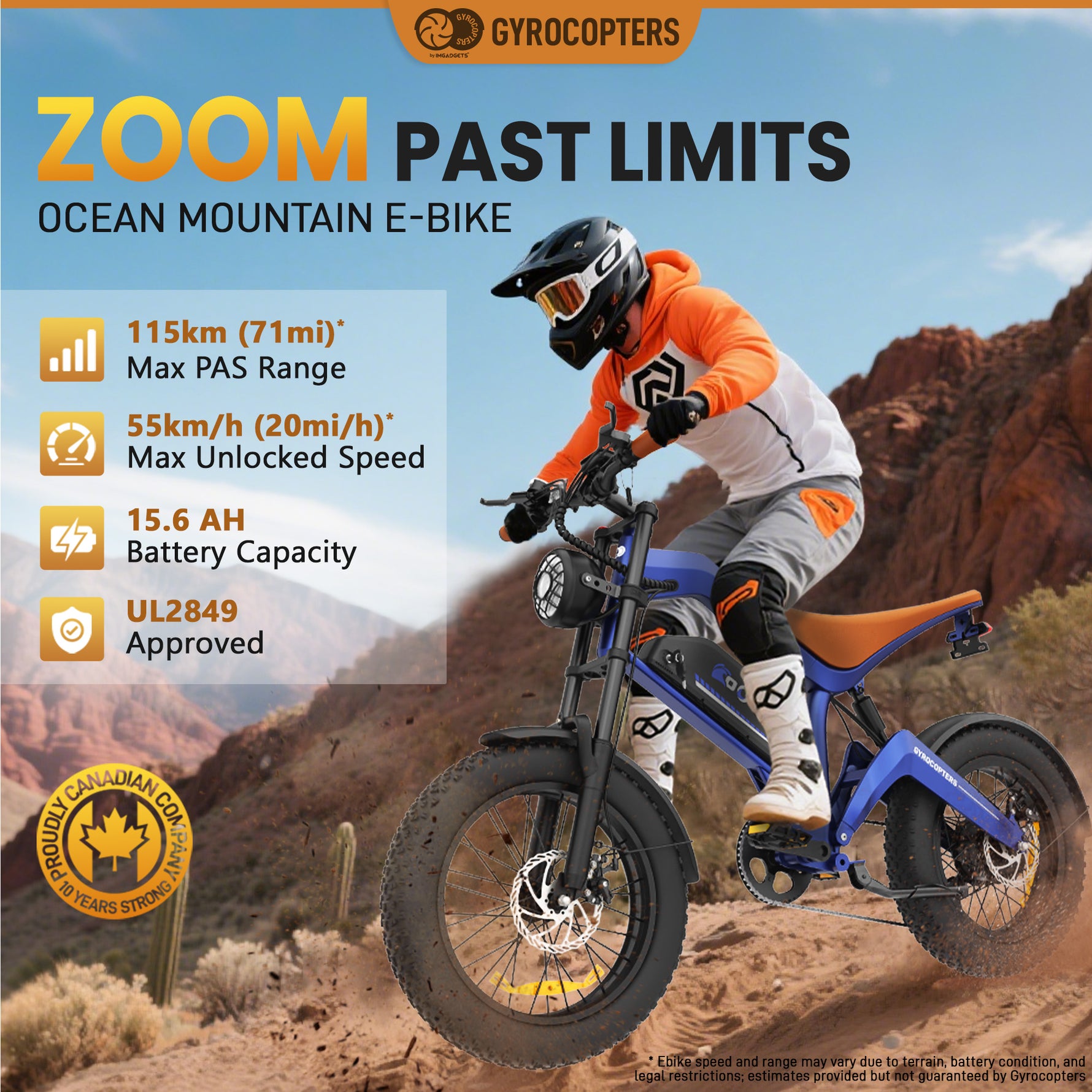 Gyrocopters Ocean Mountain E-Bike - 115km PAS Range