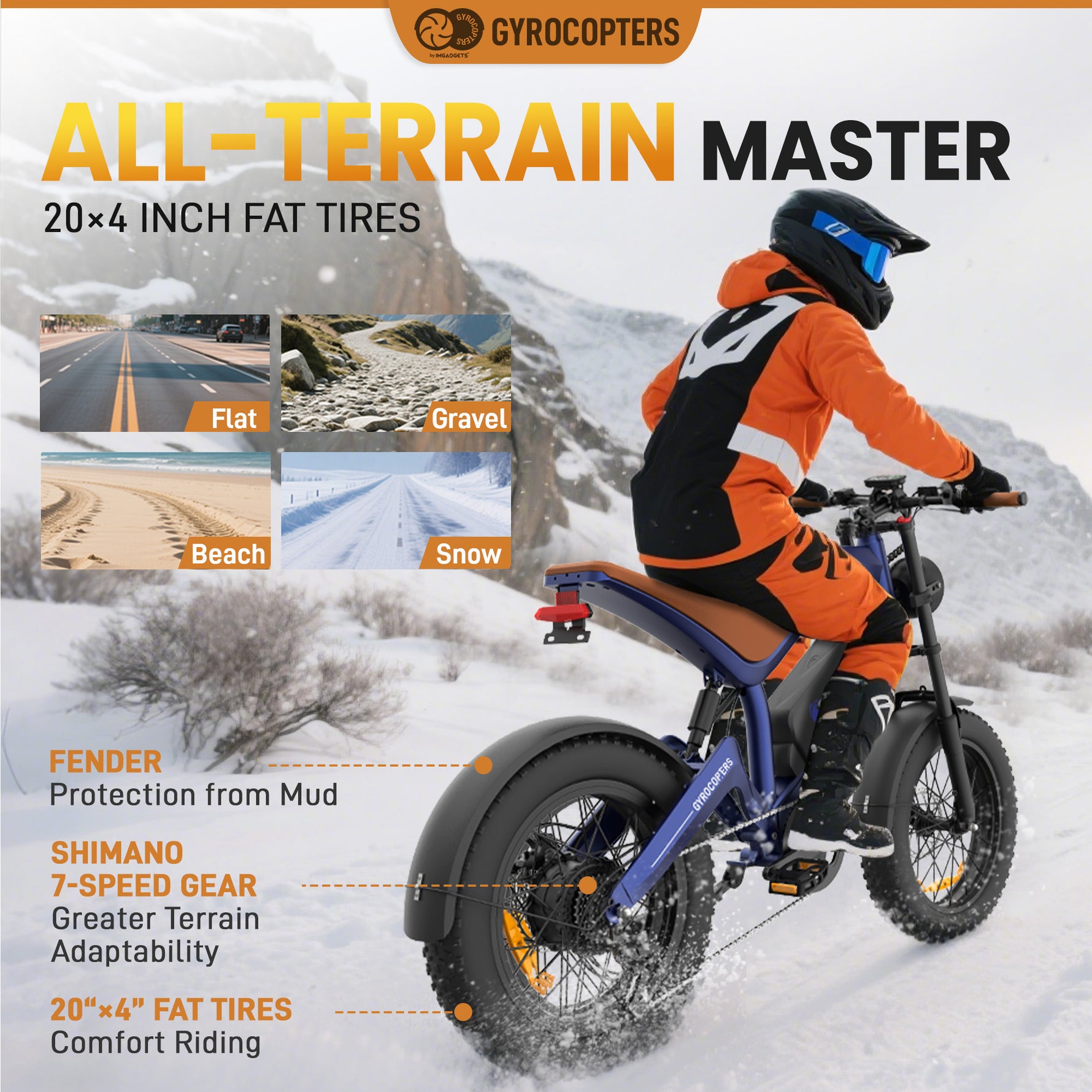 Gyrocopters Ocean Mountain E-Bike - 115km PAS Range