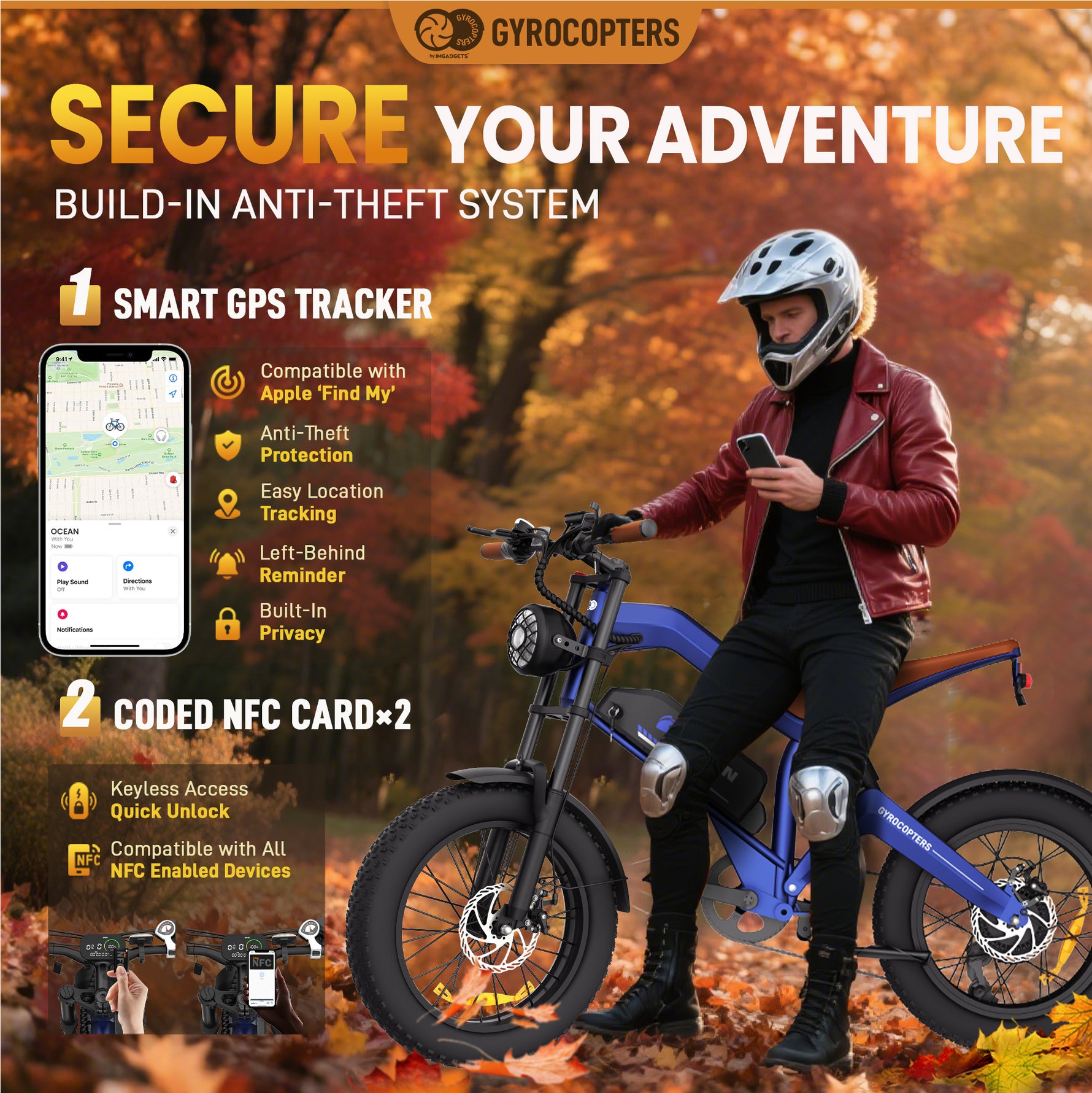 Gyrocopters Ocean Mountain E-Bike - 115km PAS Range