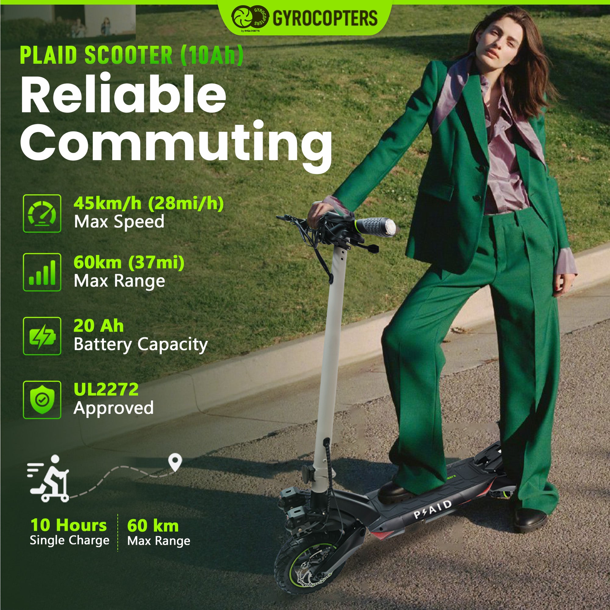 Gyrocopters J30 Electric Scooter For Adults - 31 Km/h, 30 Km Range, 350W Motor, 8.5" Tires, APP Control