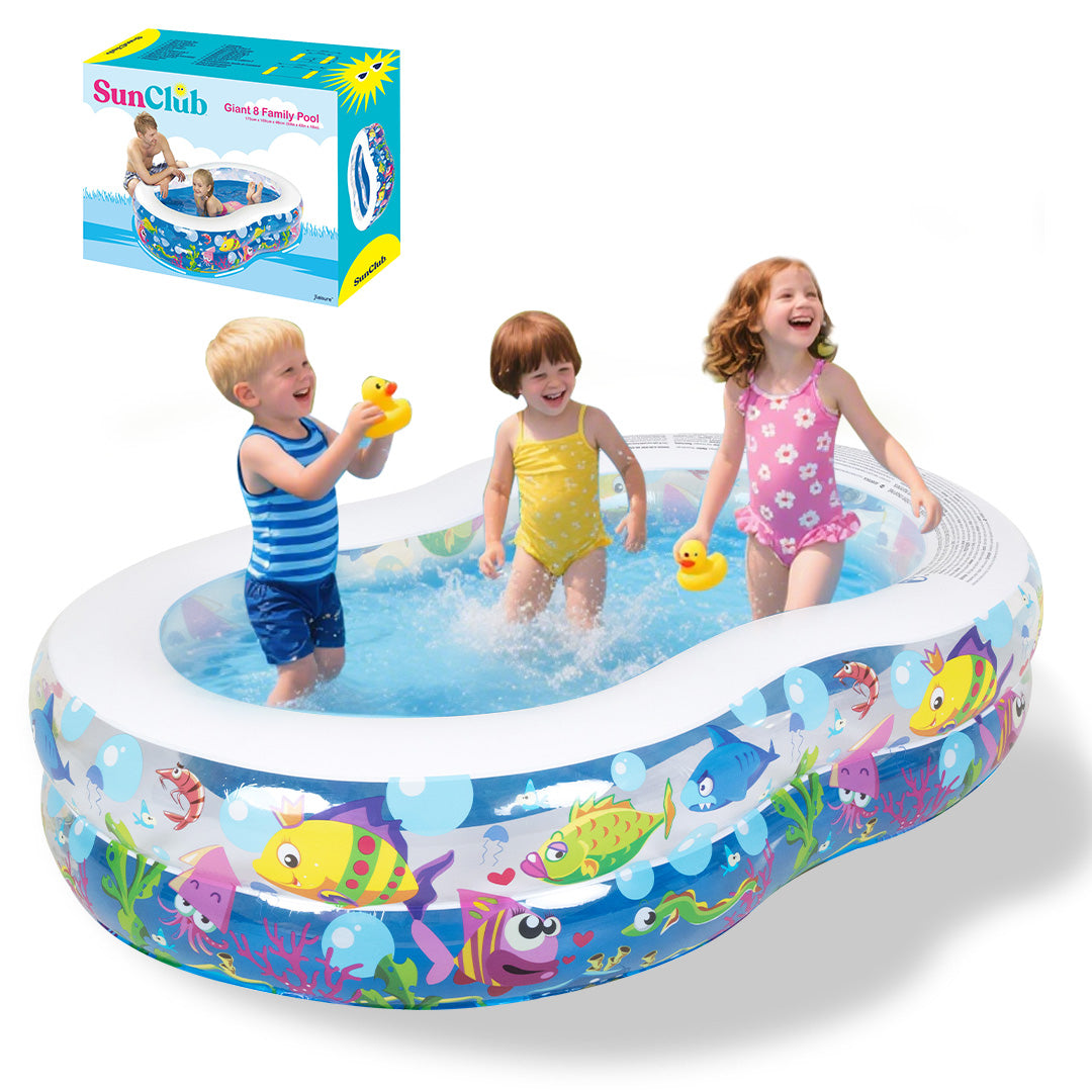 Piscine gonflable Ocean 8 pour enfants | Pataugeoire pour tout-petits | Piscine extérieure hors sol pour l'été | Piscine de jardin et de cour | 1,74 m x 1,07 m x 0,46 m (L x l x H)