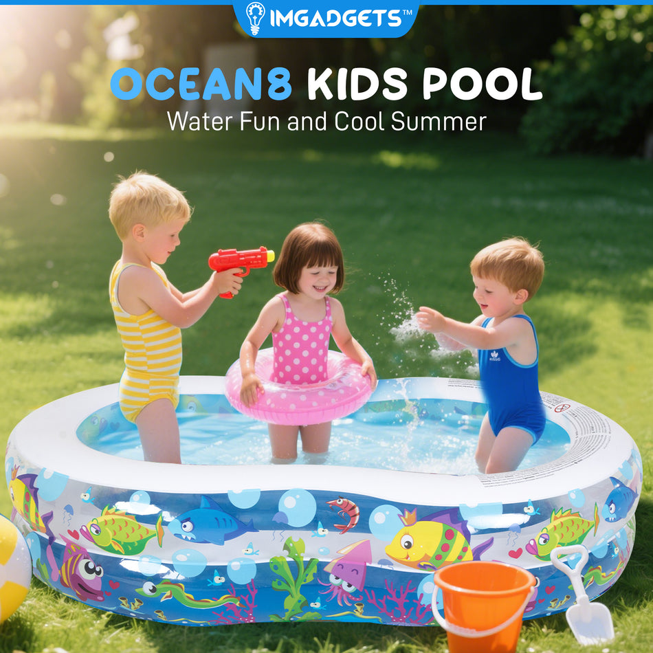Ocean 8 Inflatable Kids Pool | Kiddie Pool for toddlers | Above Ground Summer Outside Pools  |Garden and Backyard Pool |5.7ft x 3.5ft x 1.5ft (L x W x H)
