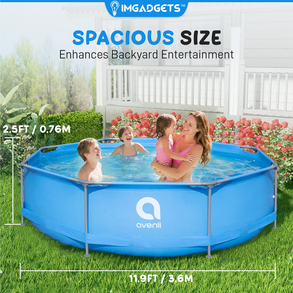 Avenli Deep Metal Frame Above Ground Swimming Pool Family Swimming Pool | Summer Pool for Kids & Adults | Backyard Pool | 11.9ft x 2.5ft