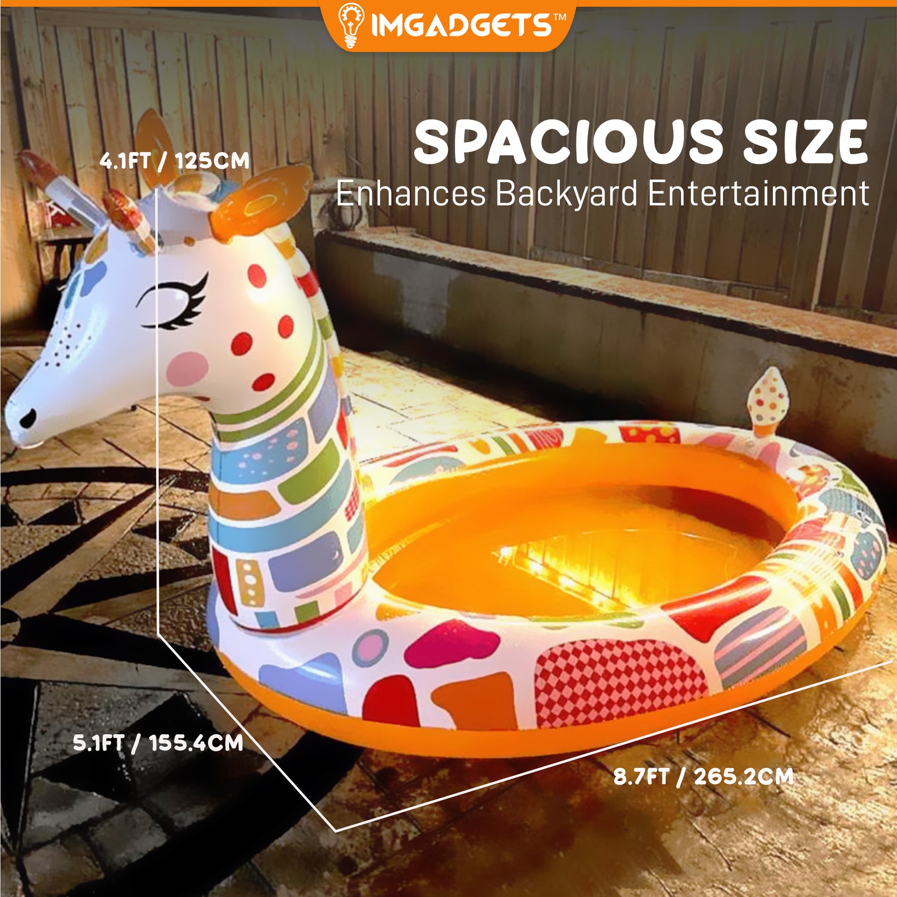 Piscine gonflable H2OGO! Groovy Giraffe pour enfants | Piscine gonflable pour bébés avec jet d'eau | Piscine pour jardin et cour | 2,65 m x 1,55 m x 1,25 m
