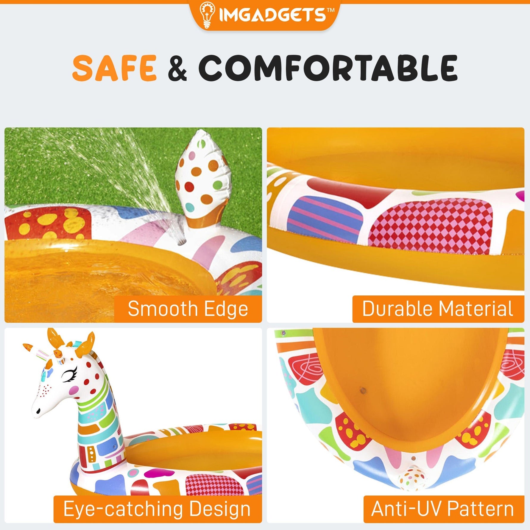 Piscine gonflable H2OGO! Groovy Giraffe pour enfants | Piscine gonflable pour bébés avec jet d'eau | Piscine pour jardin et cour | 2,65 m x 1,55 m x 1,25 m