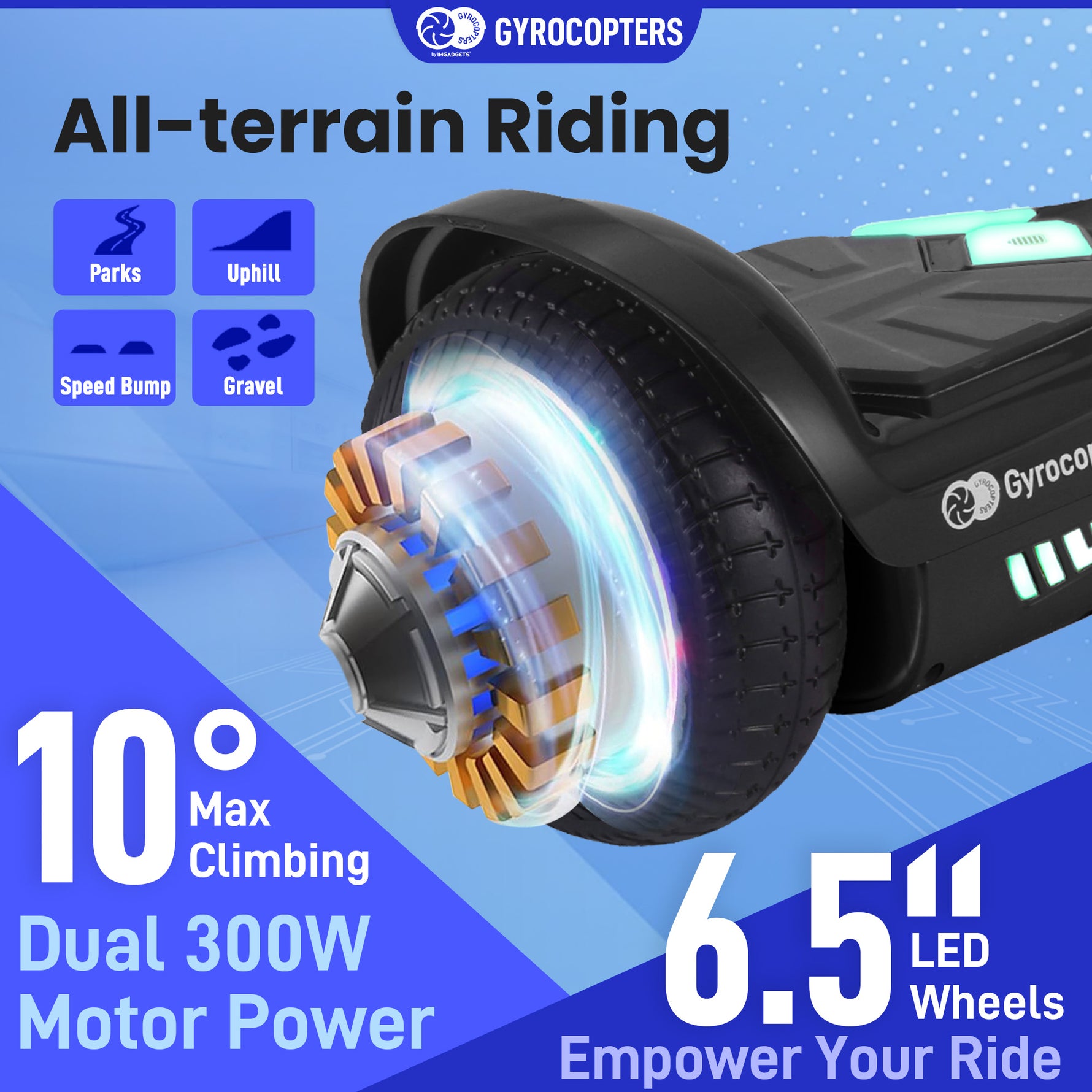 Gyrocopters Prime All-Terrain Hoverboard - UL 2272 Certified
