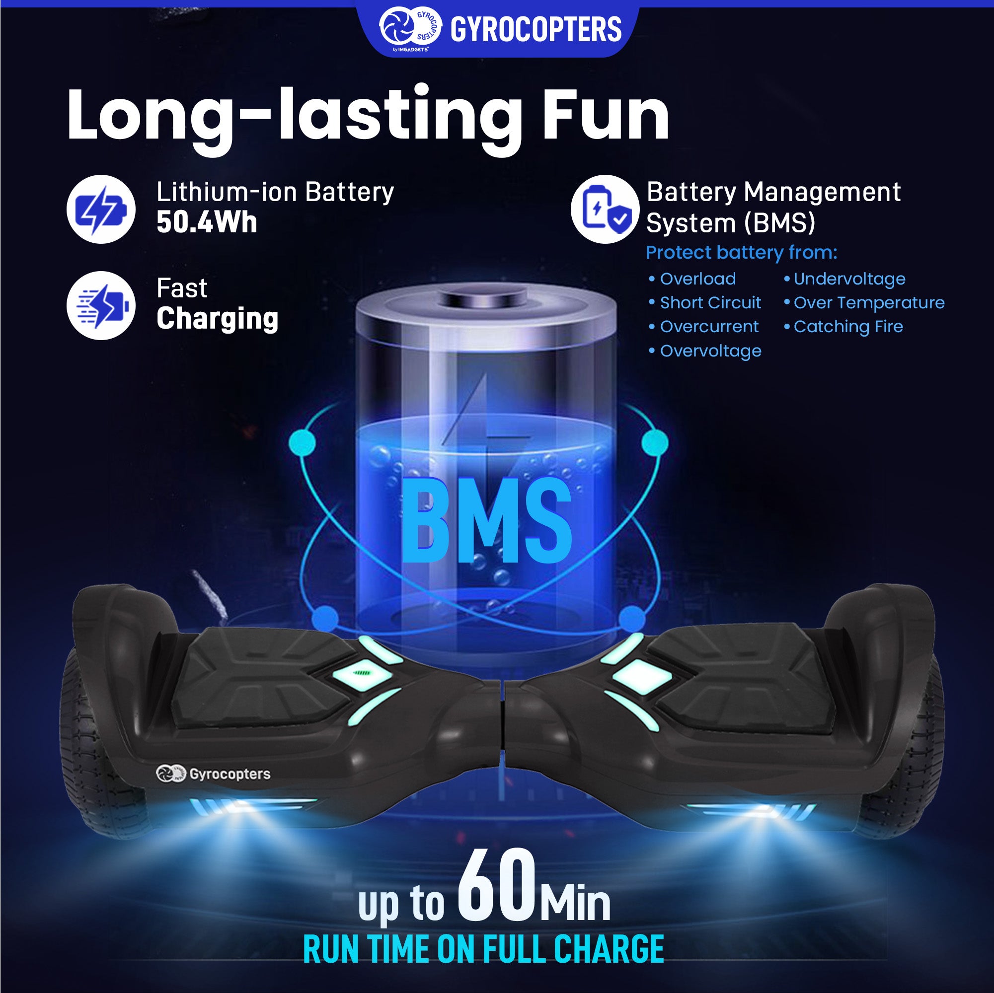 Gyrocopters Bluetooth Hoverboard Prime Hoverboard Black No Fall Technology