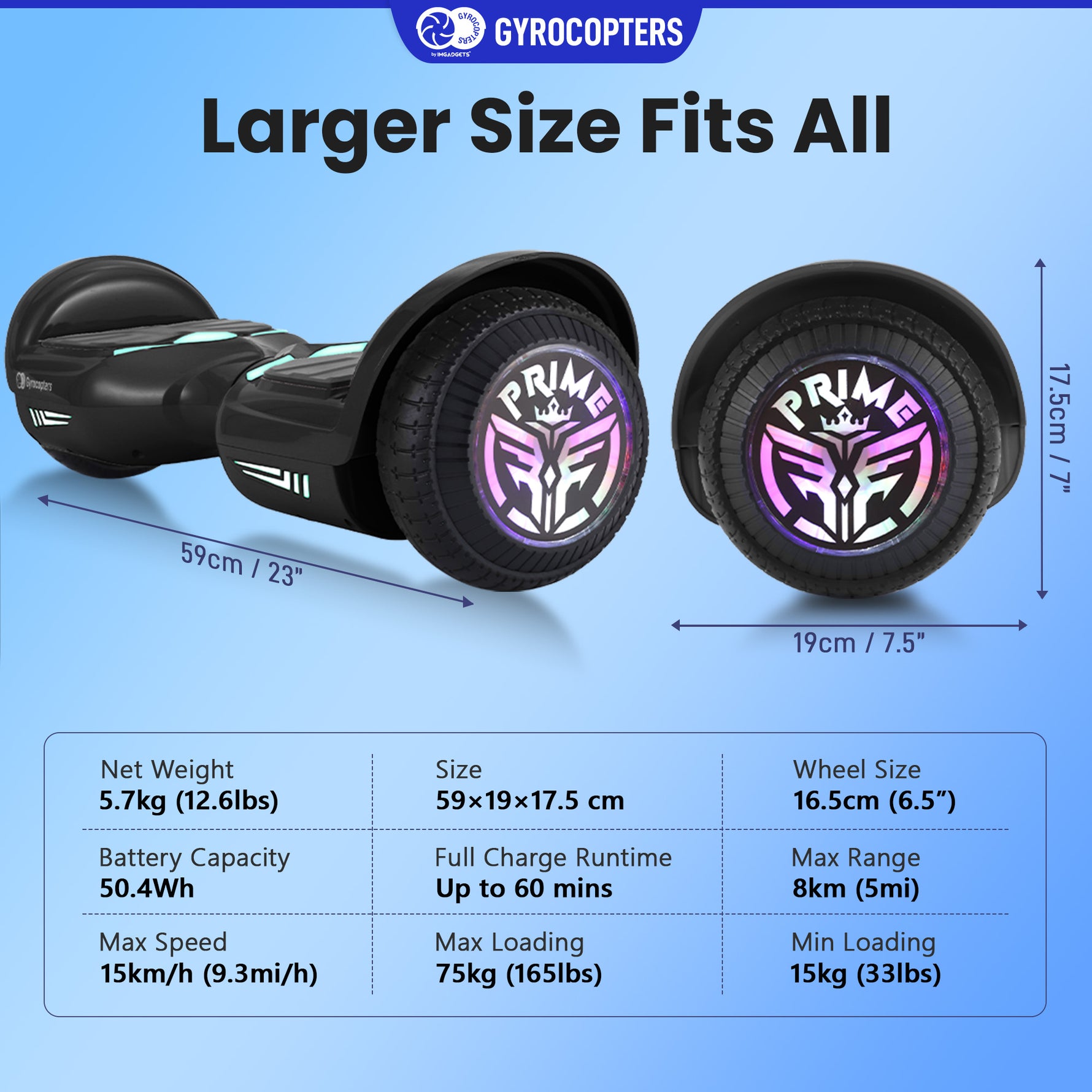 Gyrocopters Prime All-Terrain Hoverboard - UL 2272 Certified