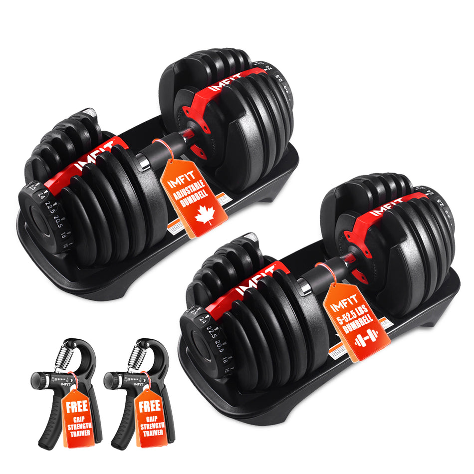 IMFit Adjustable Dumbbell Set (5 - 52.5 lbs) Single/ Pair(Set of 2) with Free Hand Grip | 15 Adjustable Weight Settings (Colour-Black) | Space Efficient Compact Design, Easily Switch Exercises