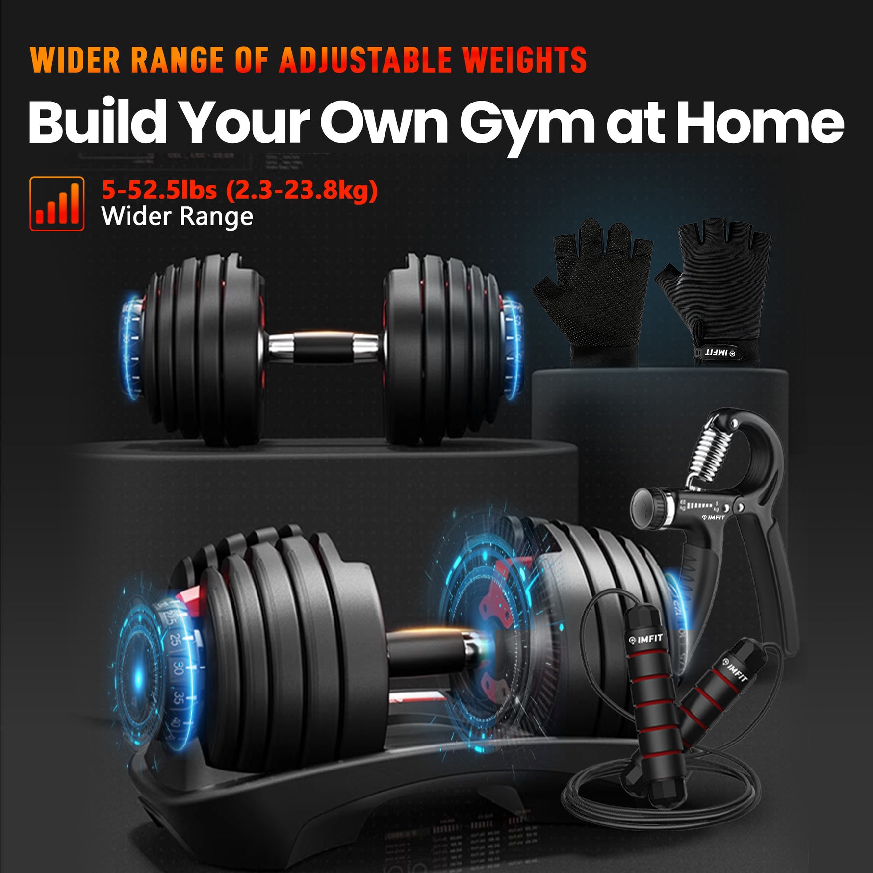 IMFIT Adjustable Dumbbell Set (5-52.5 lbs)