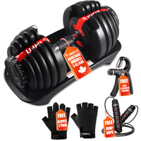 Haltère ajustable IMFIT de 2,3 kg à 23,8 kg avec poignée ergonomique - Poids réglable de 2,3 kg à 23,8 kg. 15 niveaux de poids ajustables, design compact et peu encombrant, pour des exercices faciles à réaliser.
