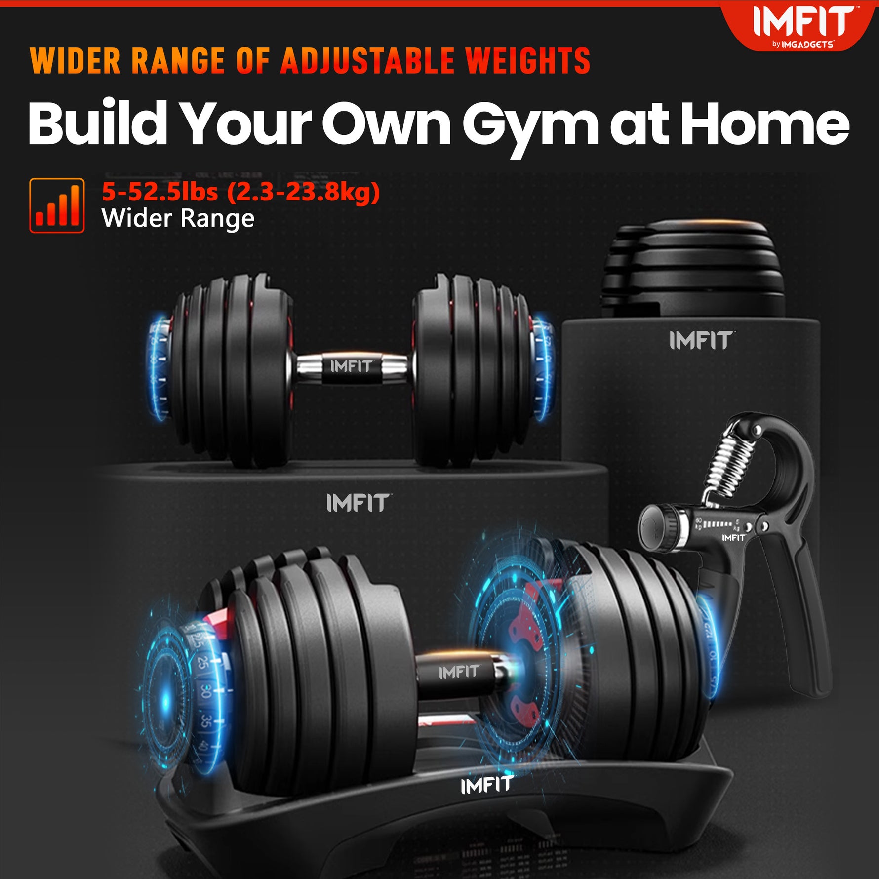 IMFIT Adjustable Dumbbell Set (5-52.5 lbs)