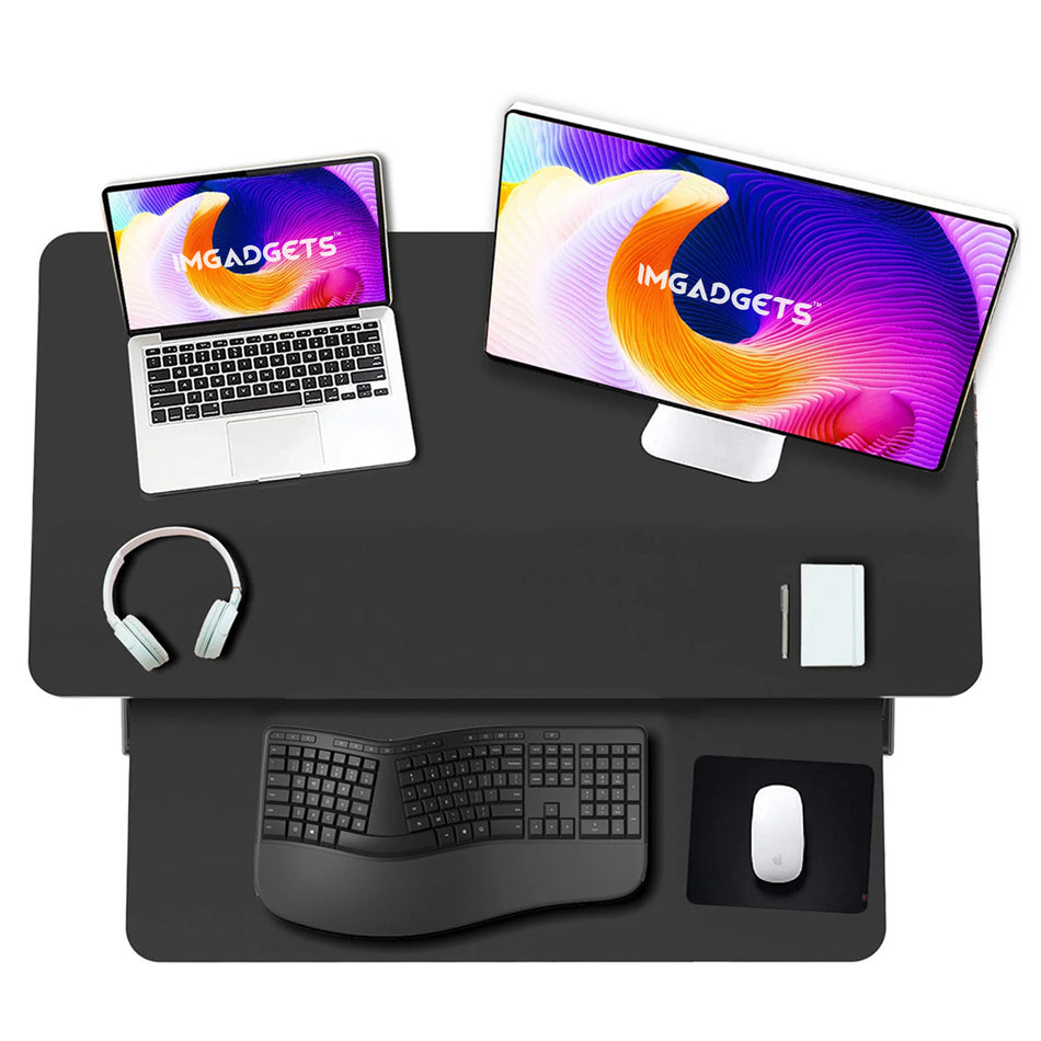 Adjustable Sit-Stand Desk Riser | 35" Wide Surface | 35 lbs Capacity | Ergonomic Height Range (4.3"–19.3") | Removable Keyboard Tray |  Non-Slip Base | Minimal Assembly | Wood & Metal Construction