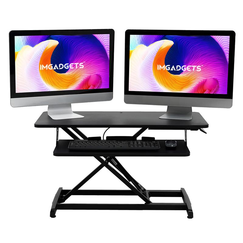 Rehausseur de bureau assis-debout réglable | Surface de 89 cm de large | Capacité de 16 kg | Hauteur ergonomique réglable (11 à 49 cm) | Plateau de clavier amovible | Base antidérapante | Assemblage minimal | Construction en bois et métal 