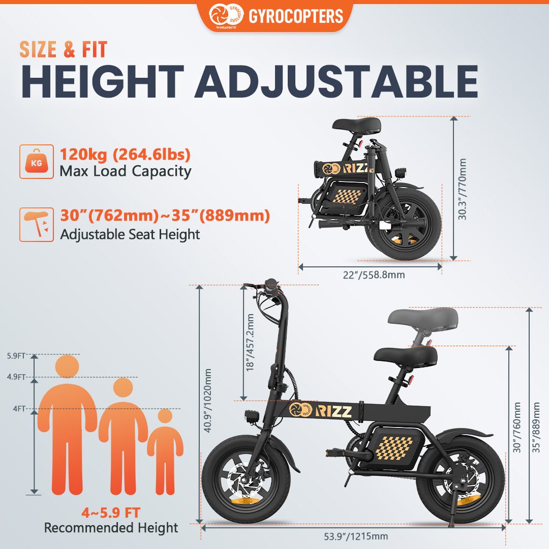 Gyrocopters Rizz Electric Bike for Adults/Teens | UL2849 Safe Folding Ebike | Peak 400W Brushless Motor 14*2 Inch Tires | Speed up to 25Km/h | Range up to 55Km | GPS tracker | Compact & Light E-bike with Disc Brakes