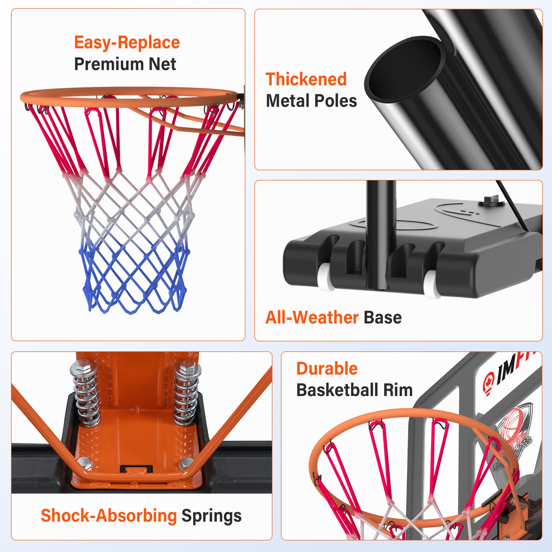 IMFIT Basketball Hoop - 4.8 to 10 ft Adjustable Height for Adults