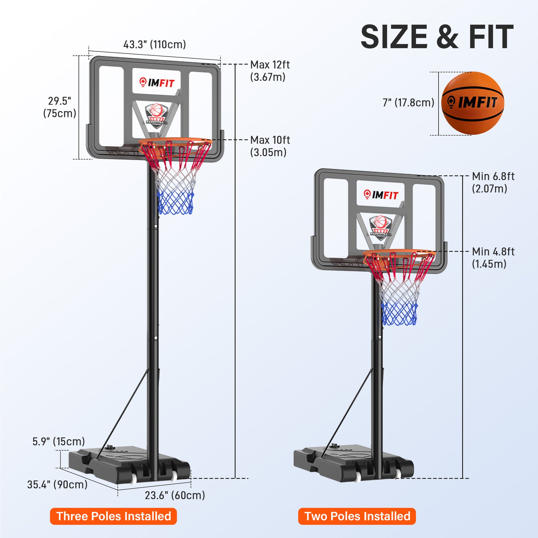 IMFIT Basketball Hoop - 4.8 to 10 ft Adjustable Height for Adults