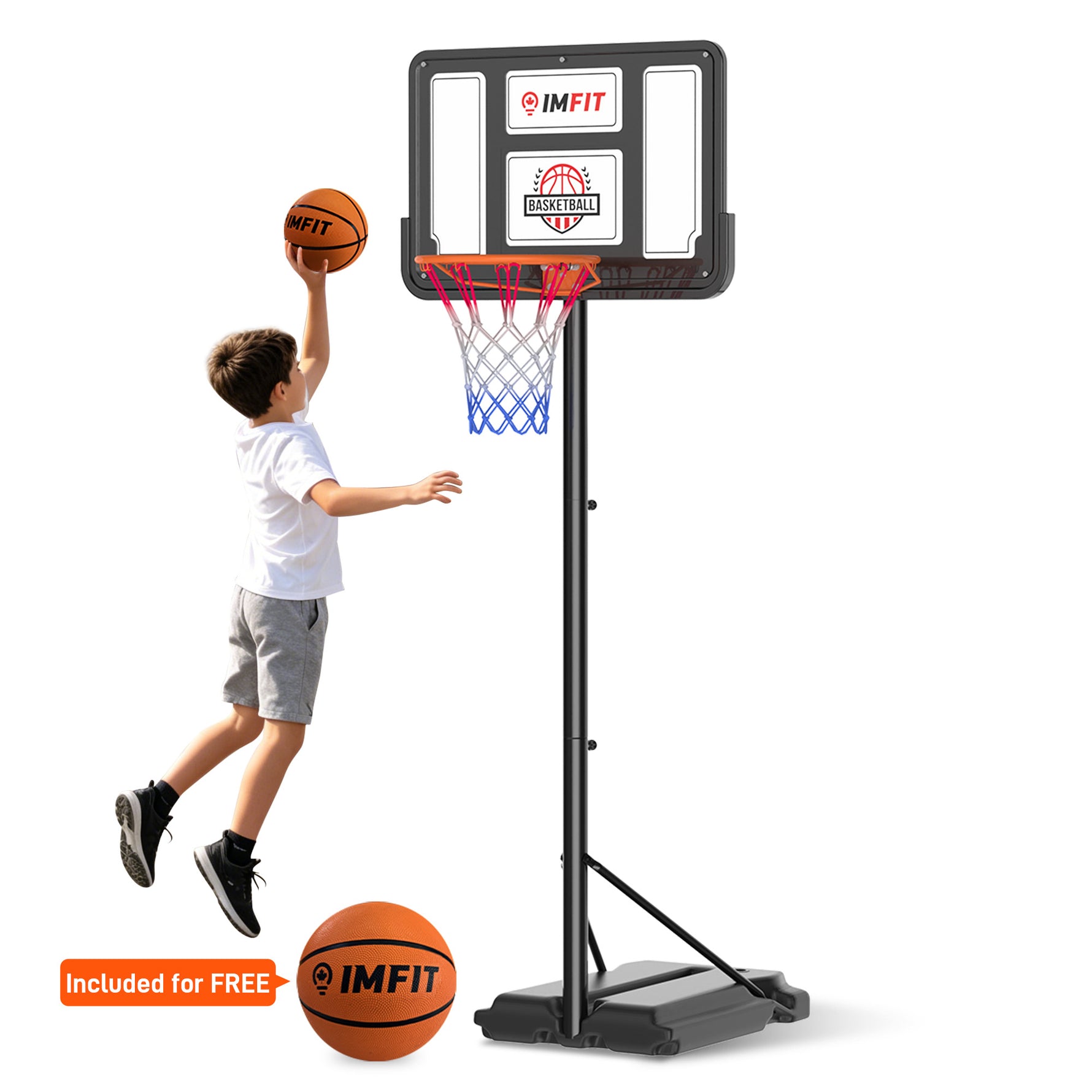 IMFIT Basketball Hoop - 3.8 to 7 ft Adjustable Height for Kids