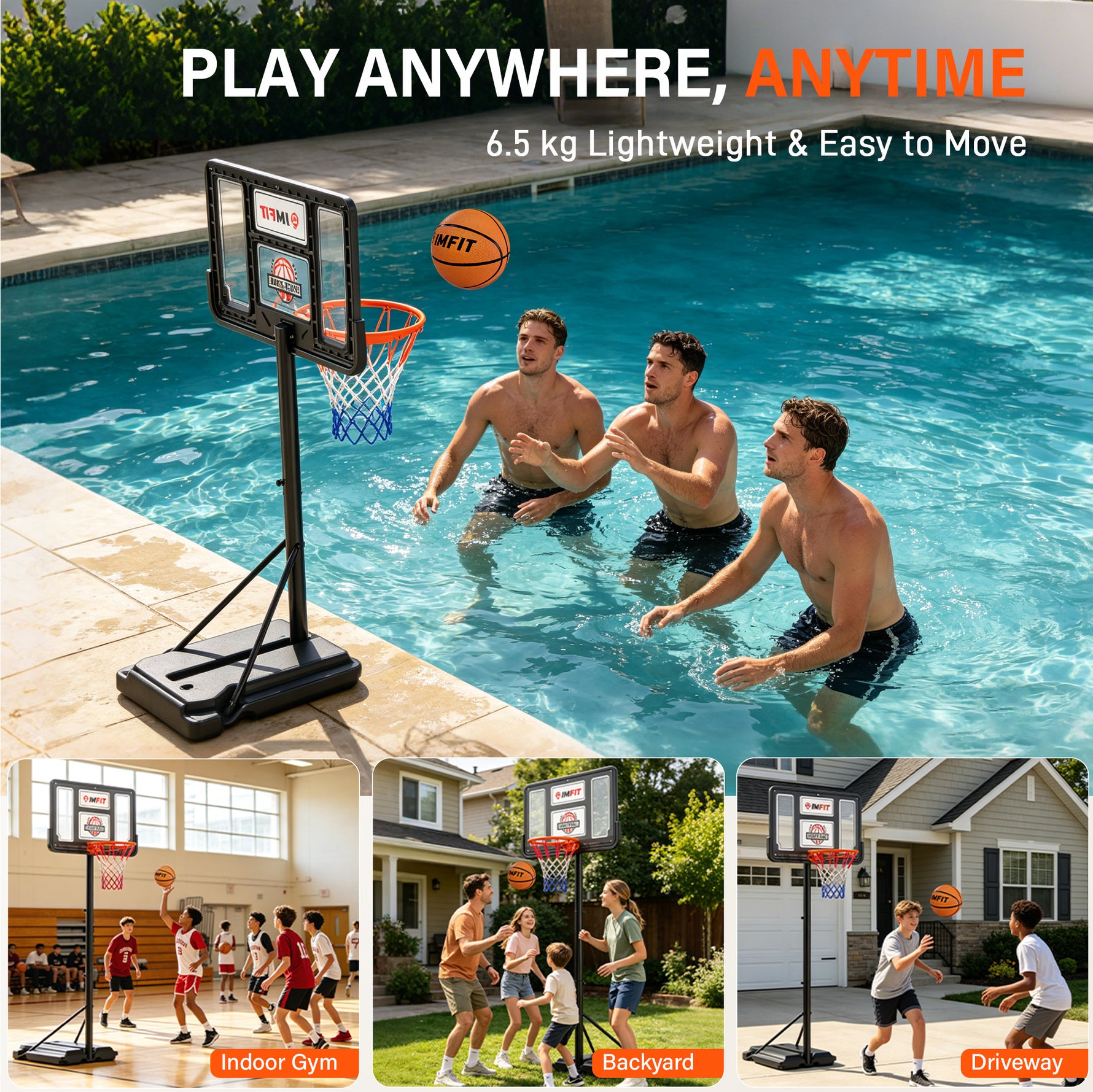 IMFIT Basketball Hoop - 3.8 to 7 ft Adjustable Height for Kids