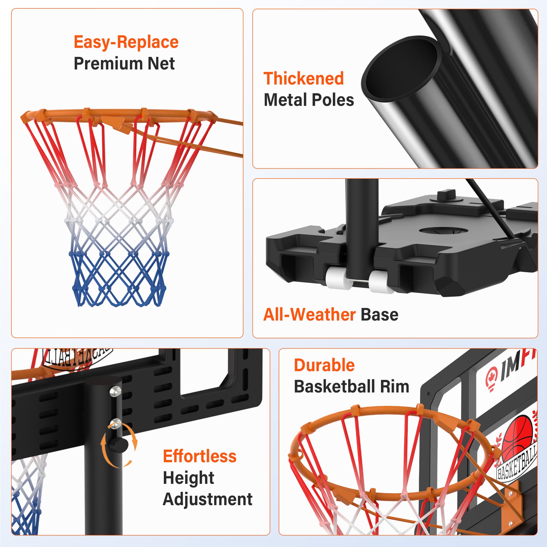 IMFIT Basketball Hoop - 3.5 to 6.9 ft Adjustable Height for Teens