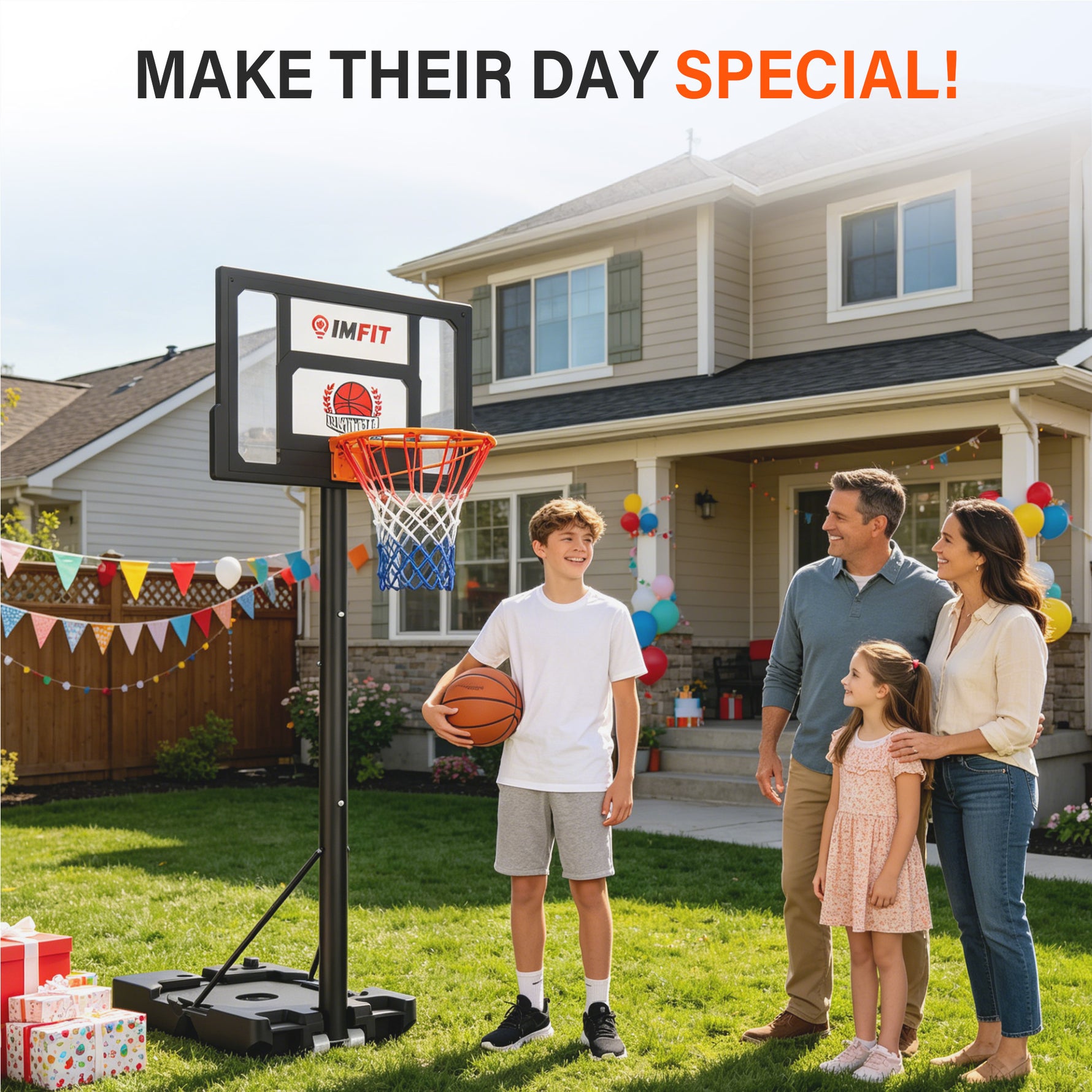 IMFIT Basketball Hoop - 3.5 to 6.9 ft Adjustable Height for Teens
