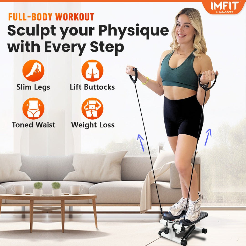 IMFIT Stepper Exercise Machine, Mini Stepper with Resistance Band, Portable Stair Stepper with Calories Count, Exercise Stepping Machine for Home Gym, and Office Workout