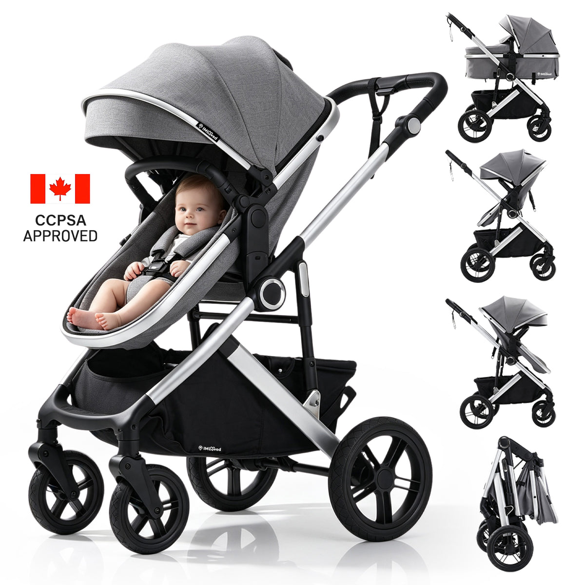 IMLoved BabyGo 4-in-1 Convertible Stroller – All-Terrain Baby Travel Stroller